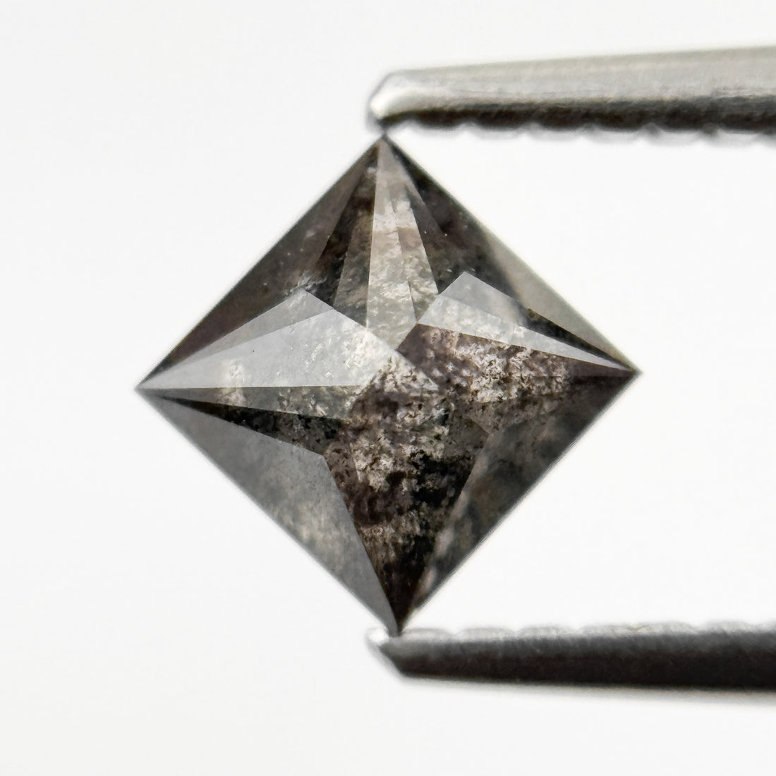 0.92 Ct Princess Rose Cut Grey Natural Salt and Pepper Diamond