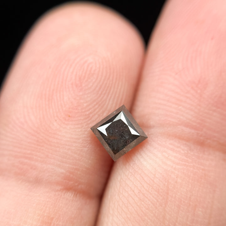 0.92 Ct Princess Rose Cut Grey Natural Salt and Pepper Diamond