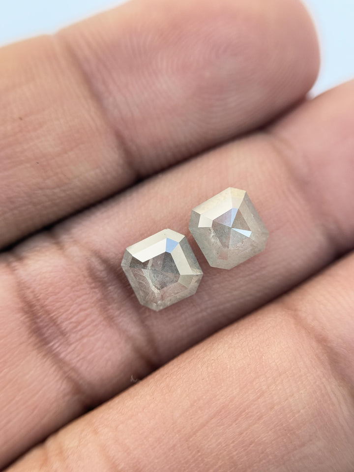 2.10 Ct Square Emerald Rose Cut Grey Natural Salt and Pepper Diamond