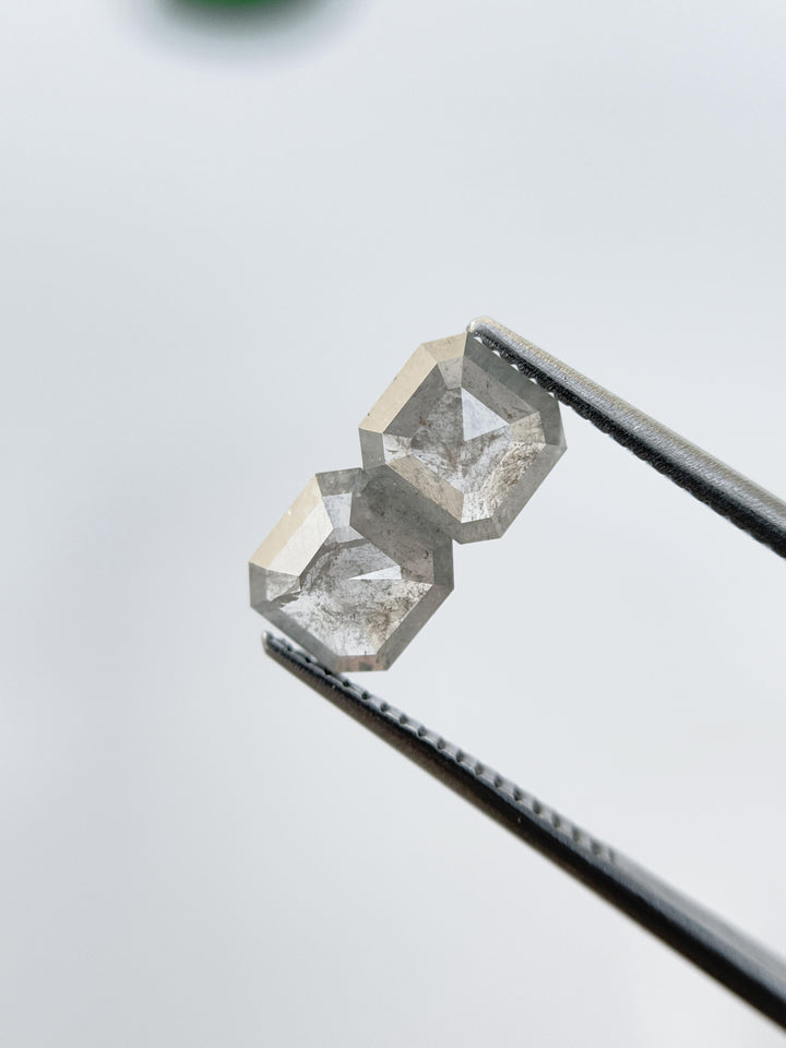 2.10 Ct Square Emerald Rose Cut Grey Natural Salt and Pepper Diamond