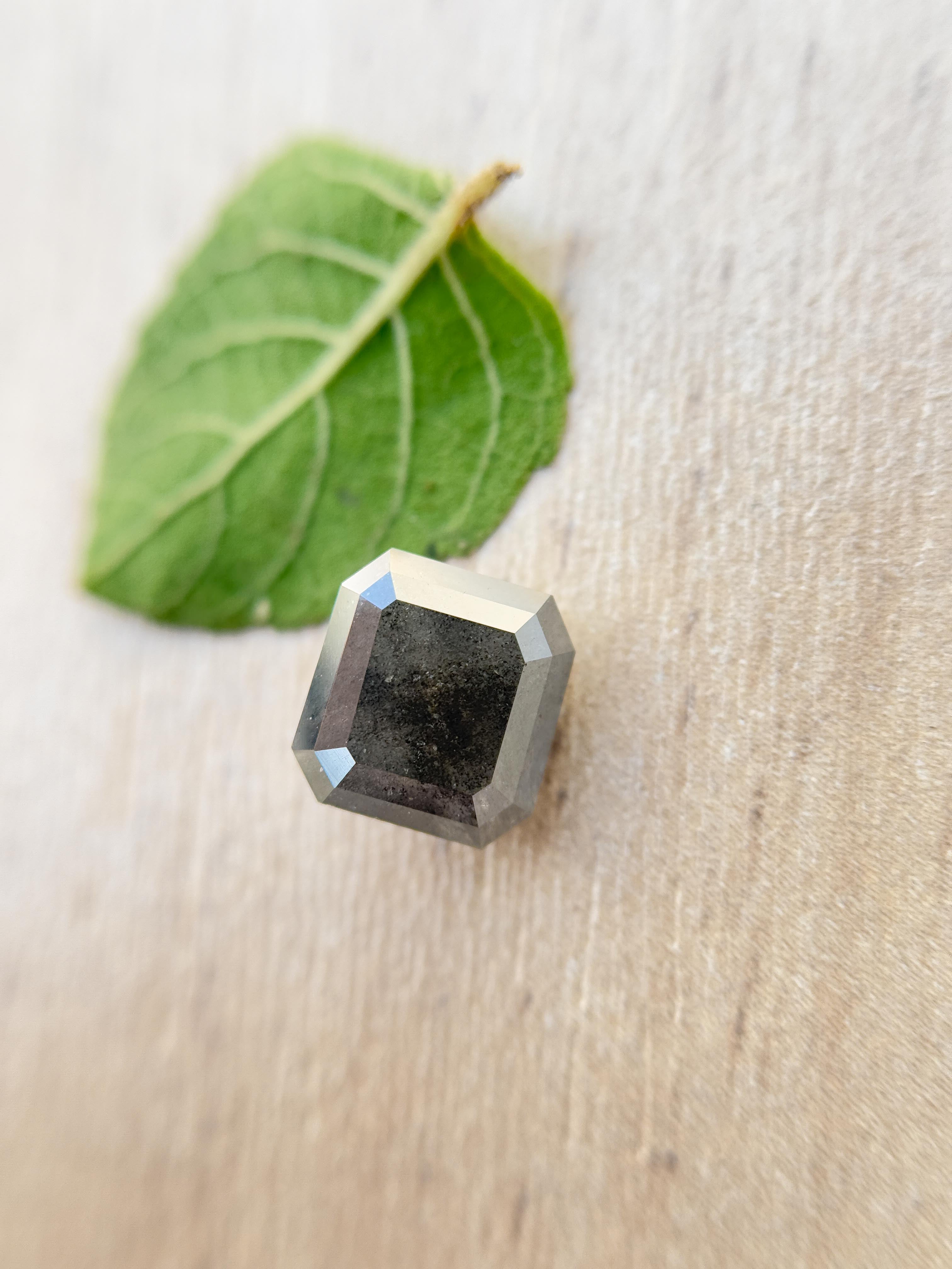 2.14 Ct Emerald Rose Cut Grey Natural Salt and Pepper Diamond