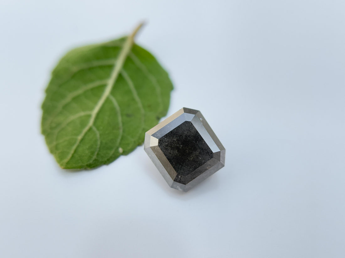 2.14 Ct Emerald Rose Cut Grey Natural Salt and Pepper Diamond