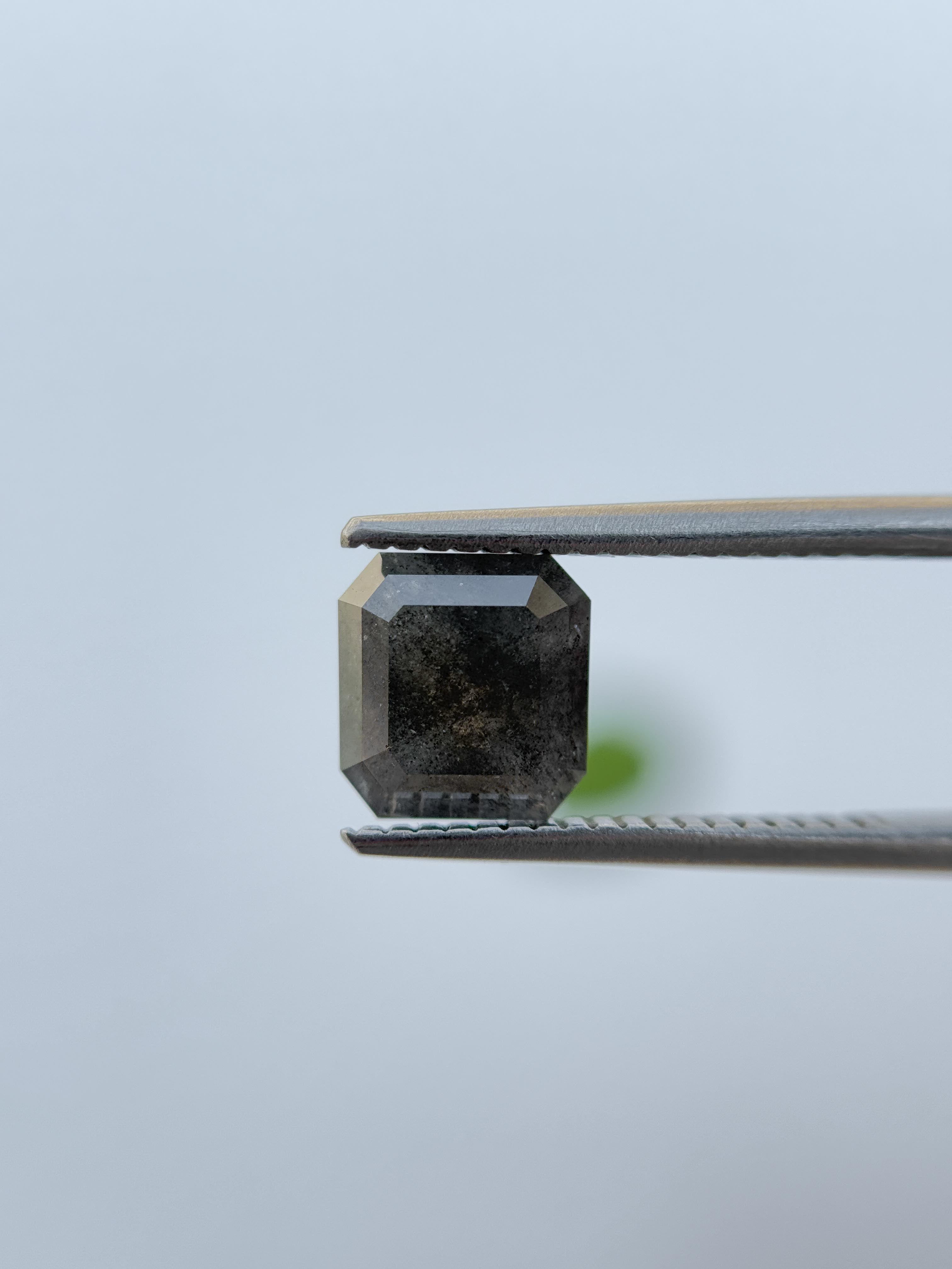 2.14 Ct Emerald Rose Cut Grey Natural Salt and Pepper Diamond