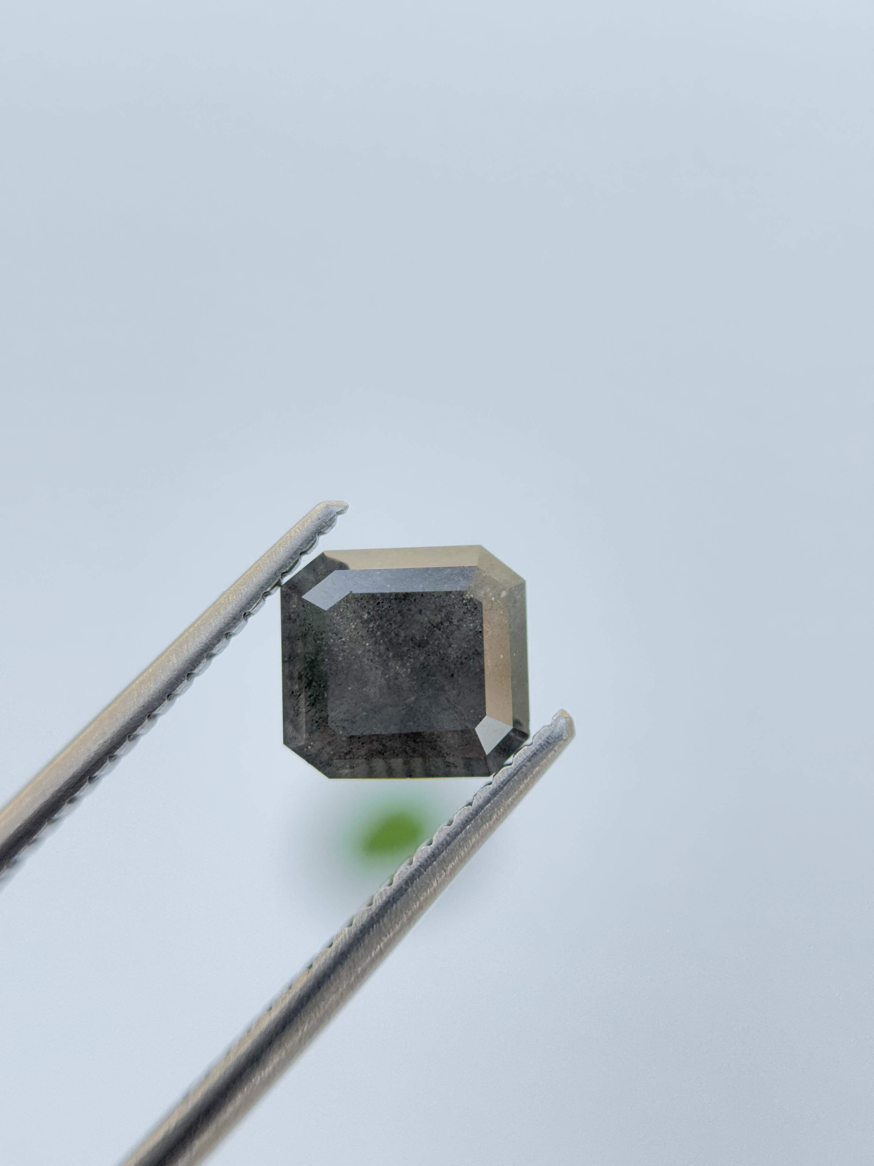 2.14 Ct Emerald Rose Cut Grey Natural Salt and Pepper Diamond