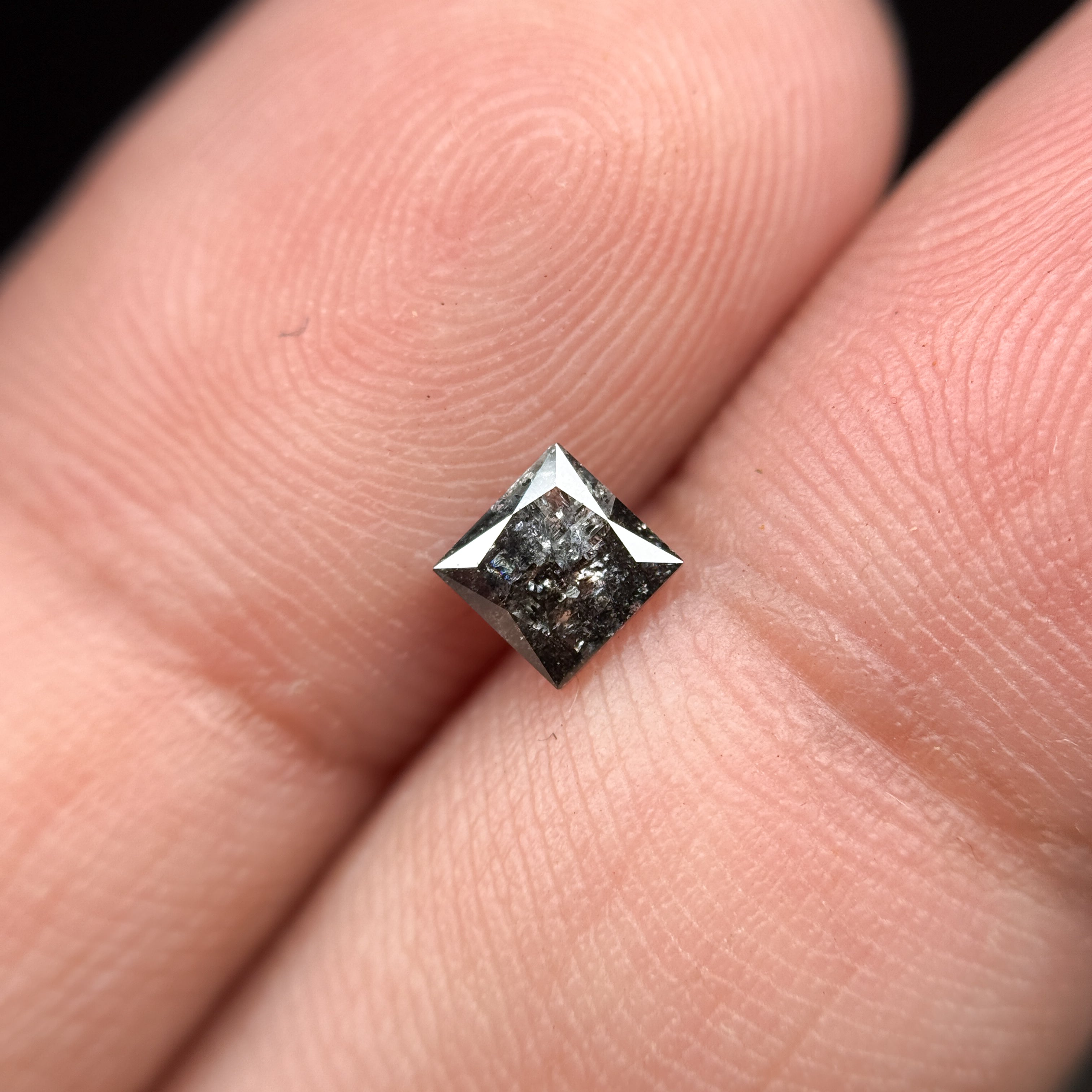 0.48 Ct Princess Rose Cut Black Natural Unique Diamond