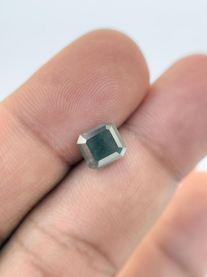 2.14 Ct Emerald Rose Cut Grey Natural Salt and Pepper Diamond