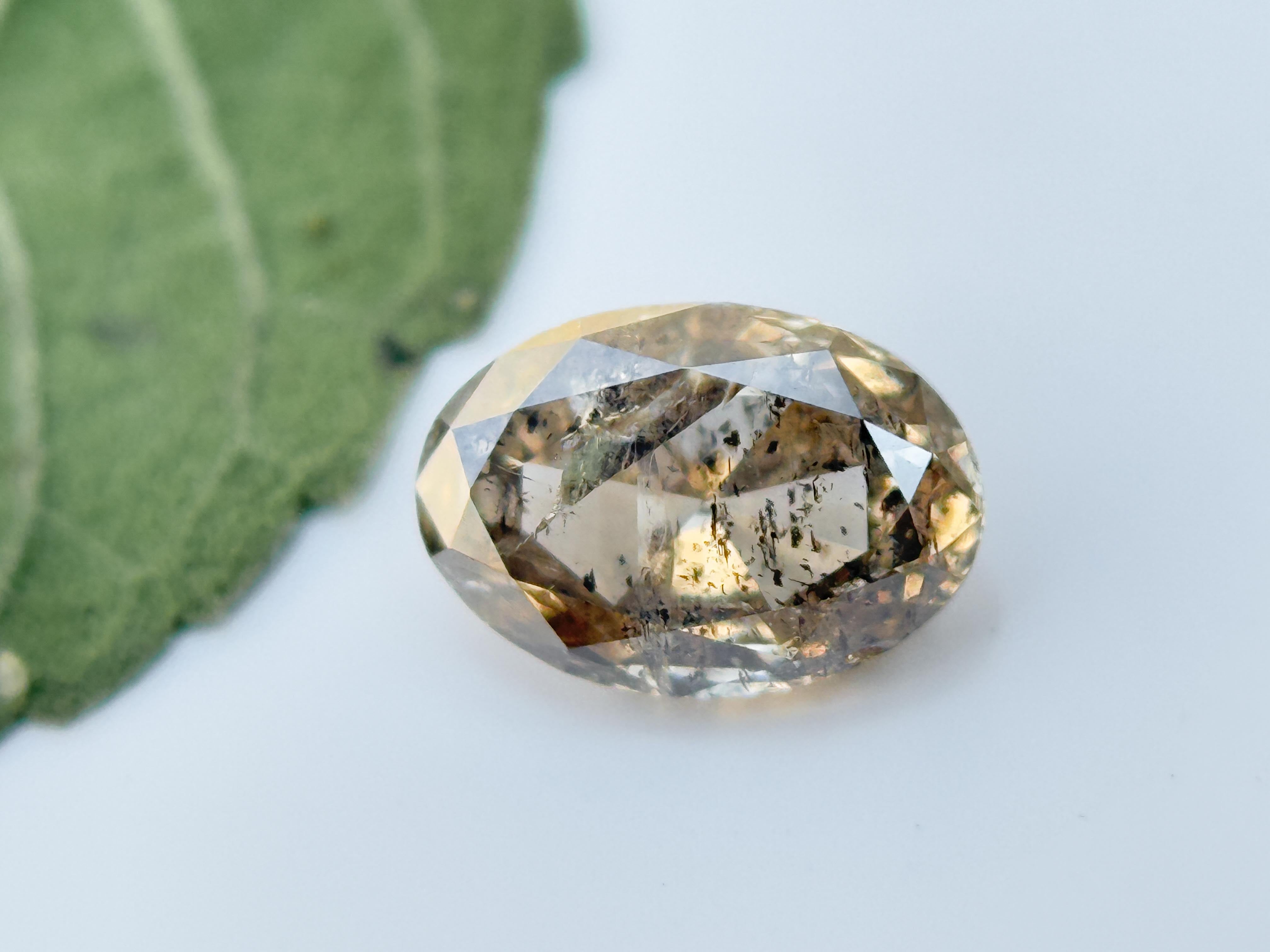 0.52 Ct Oval Rose Cut Yellow Natural Salt and Pepper Diamond