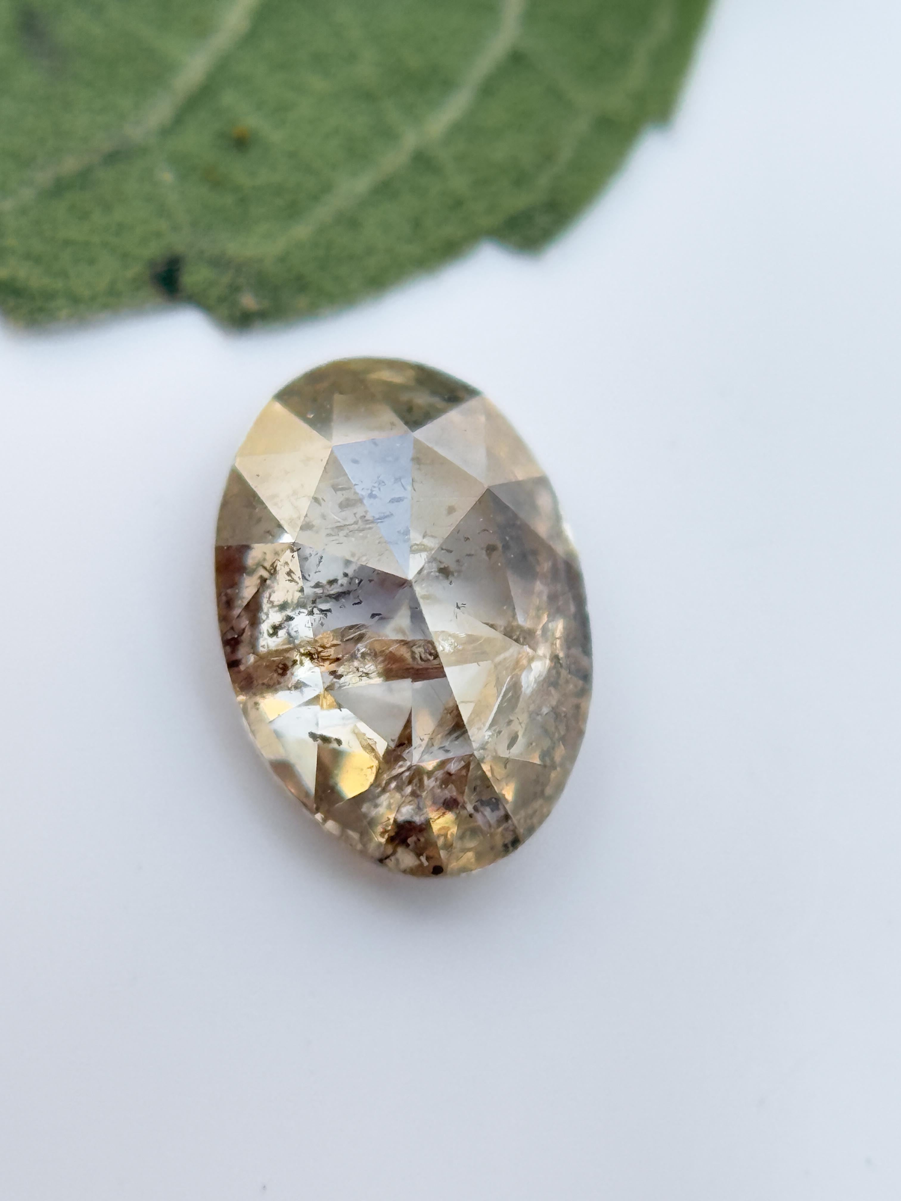 0.52 Ct Oval Rose Cut Yellow Natural Salt and Pepper Diamond