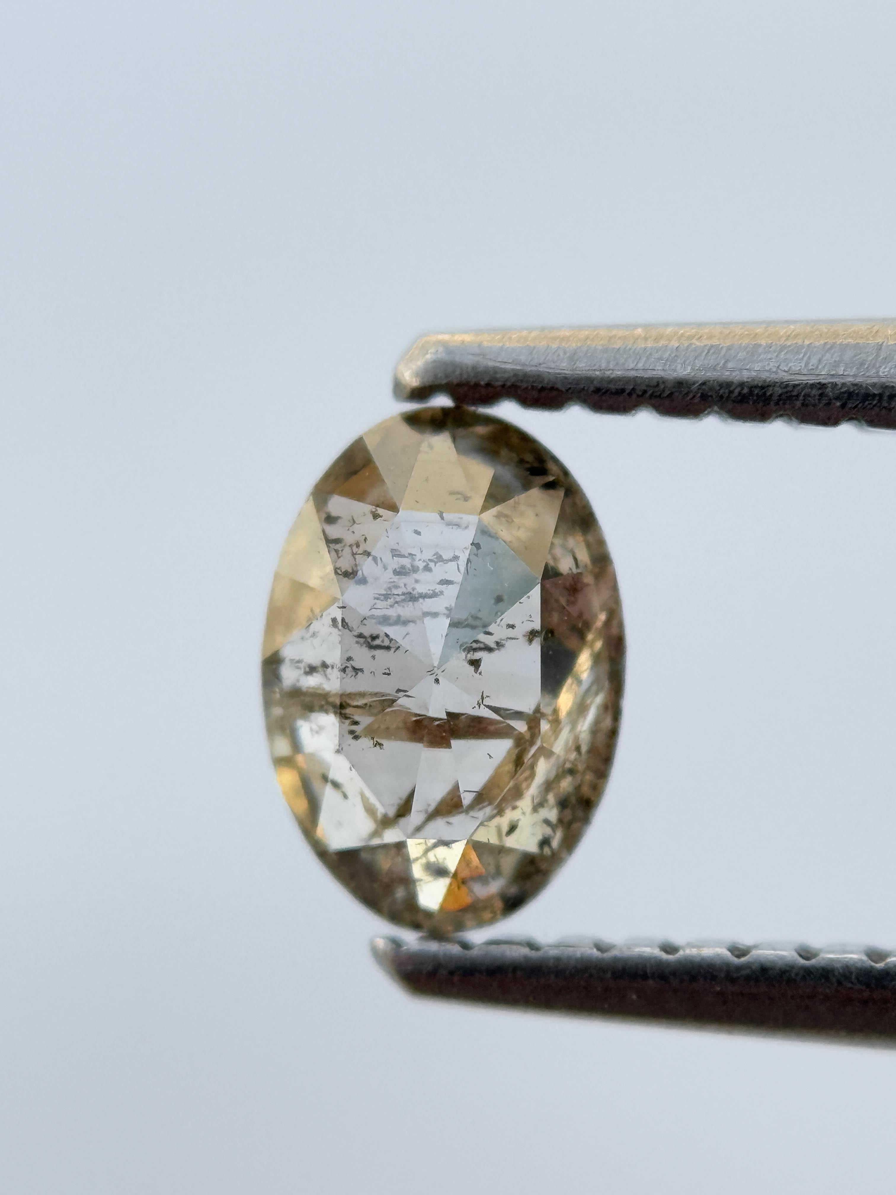 0.52 Ct Oval Rose Cut Yellow Natural Salt and Pepper Diamond