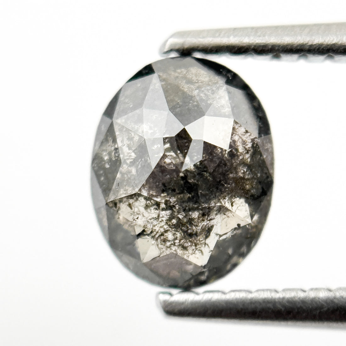 1.10 Ct Oval Rose Cut Grey Natural Salt and Pepper Diamond