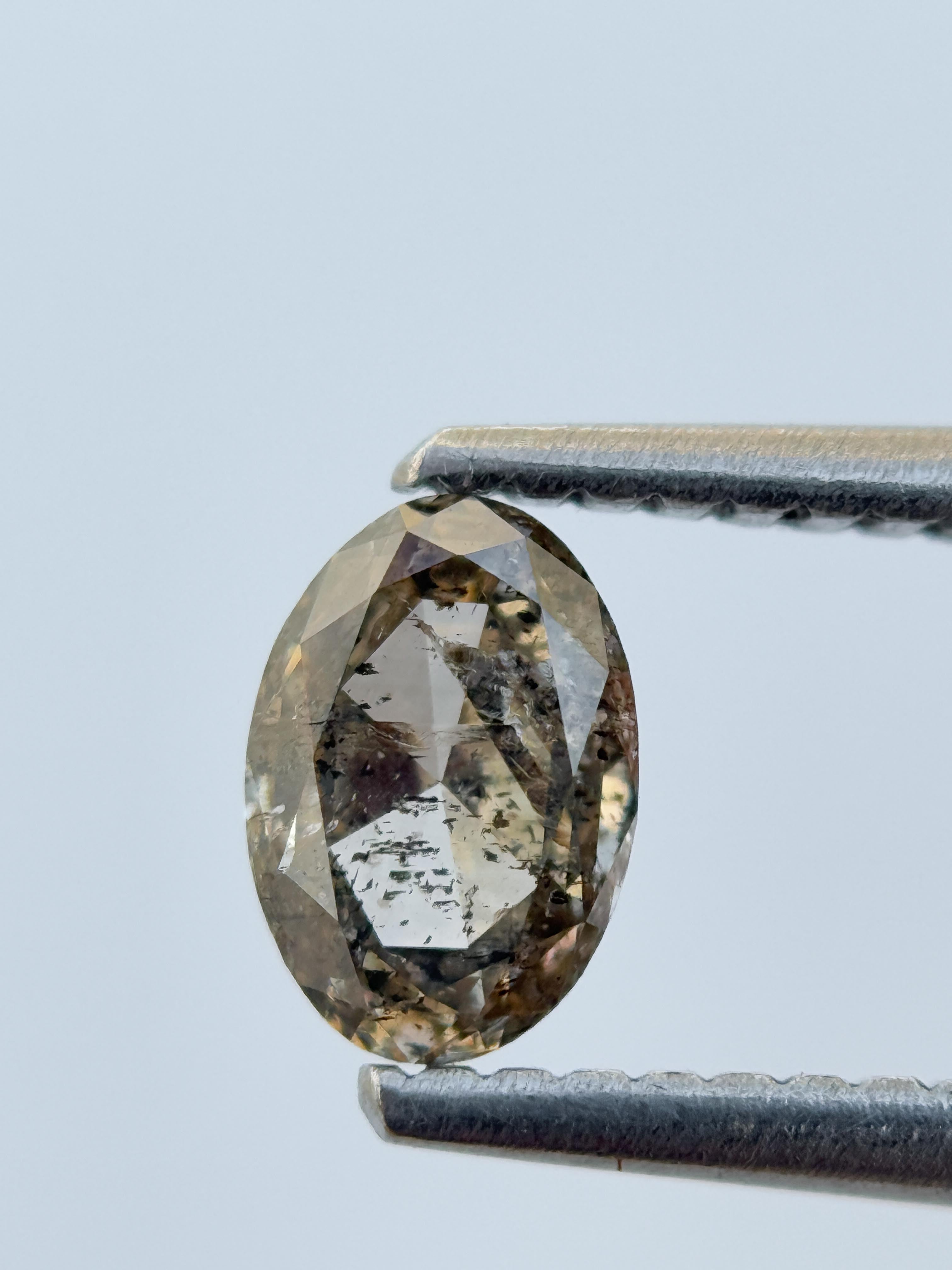 0.52 Ct Oval Rose Cut Yellow Natural Salt and Pepper Diamond