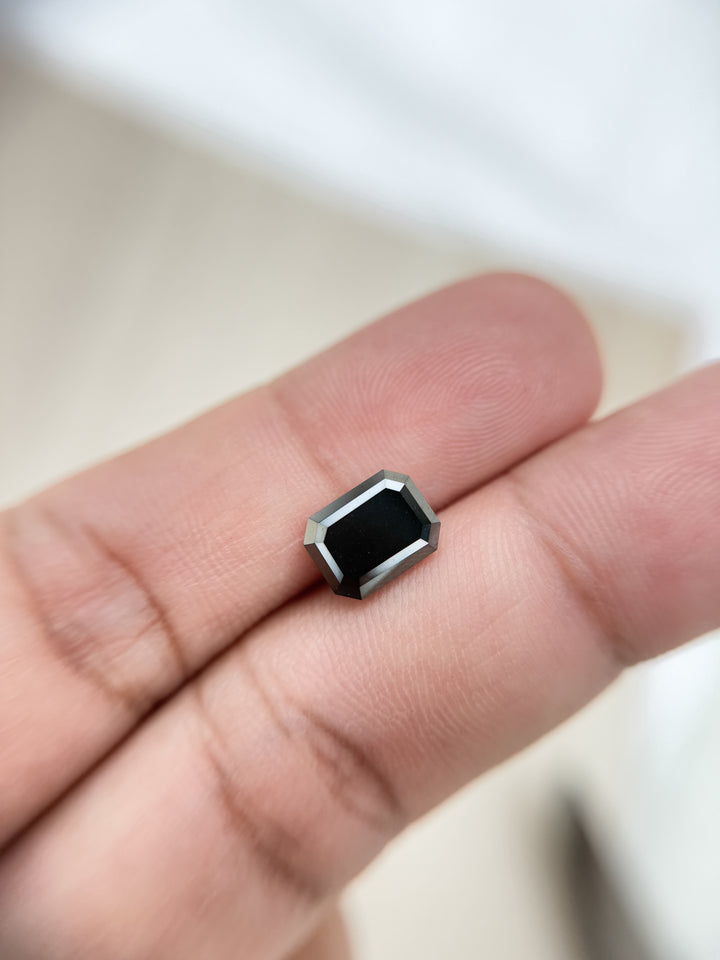 3.00 Ct Emerald Rose Cut Black Natural Salt and Pepper Diamond