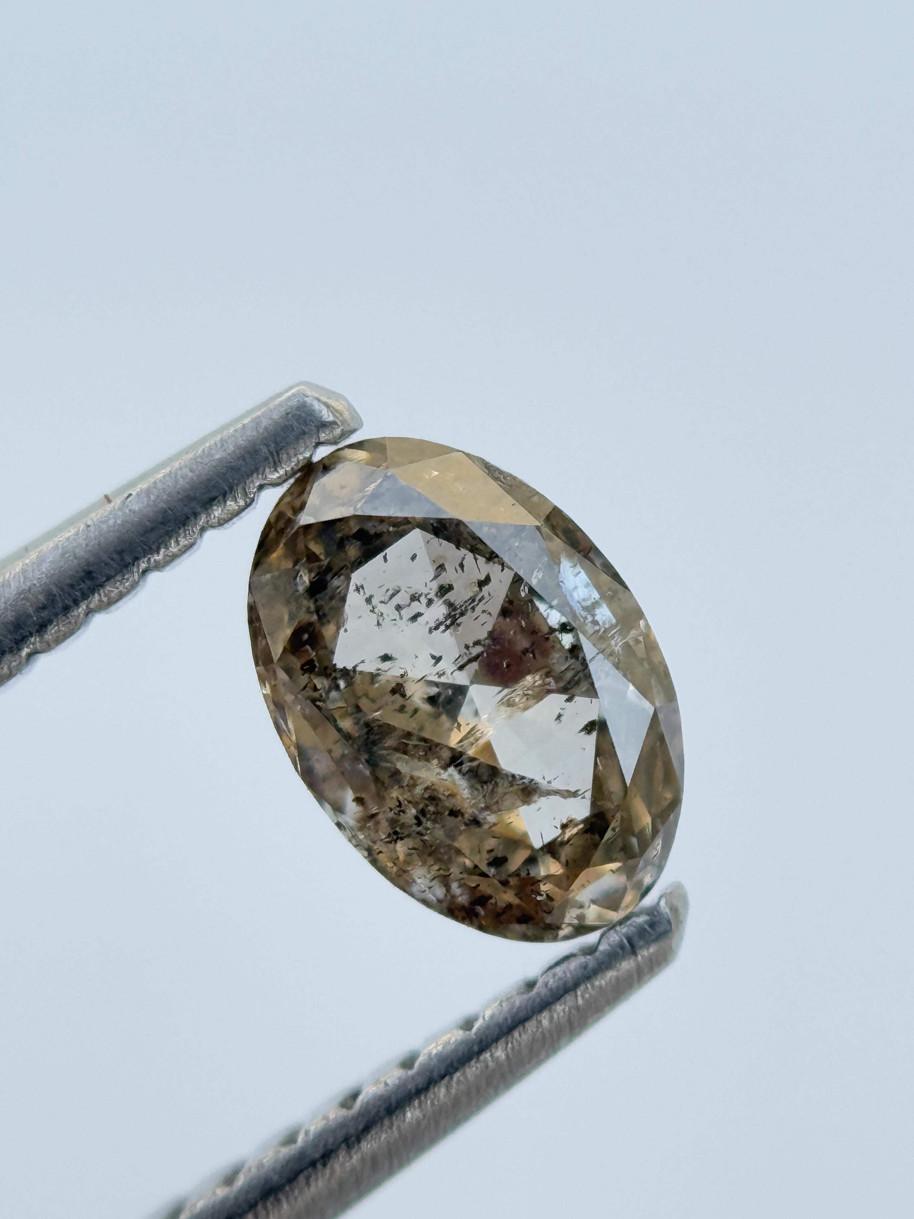 0.52 Ct Oval Rose Cut Yellow Natural Salt and Pepper Diamond