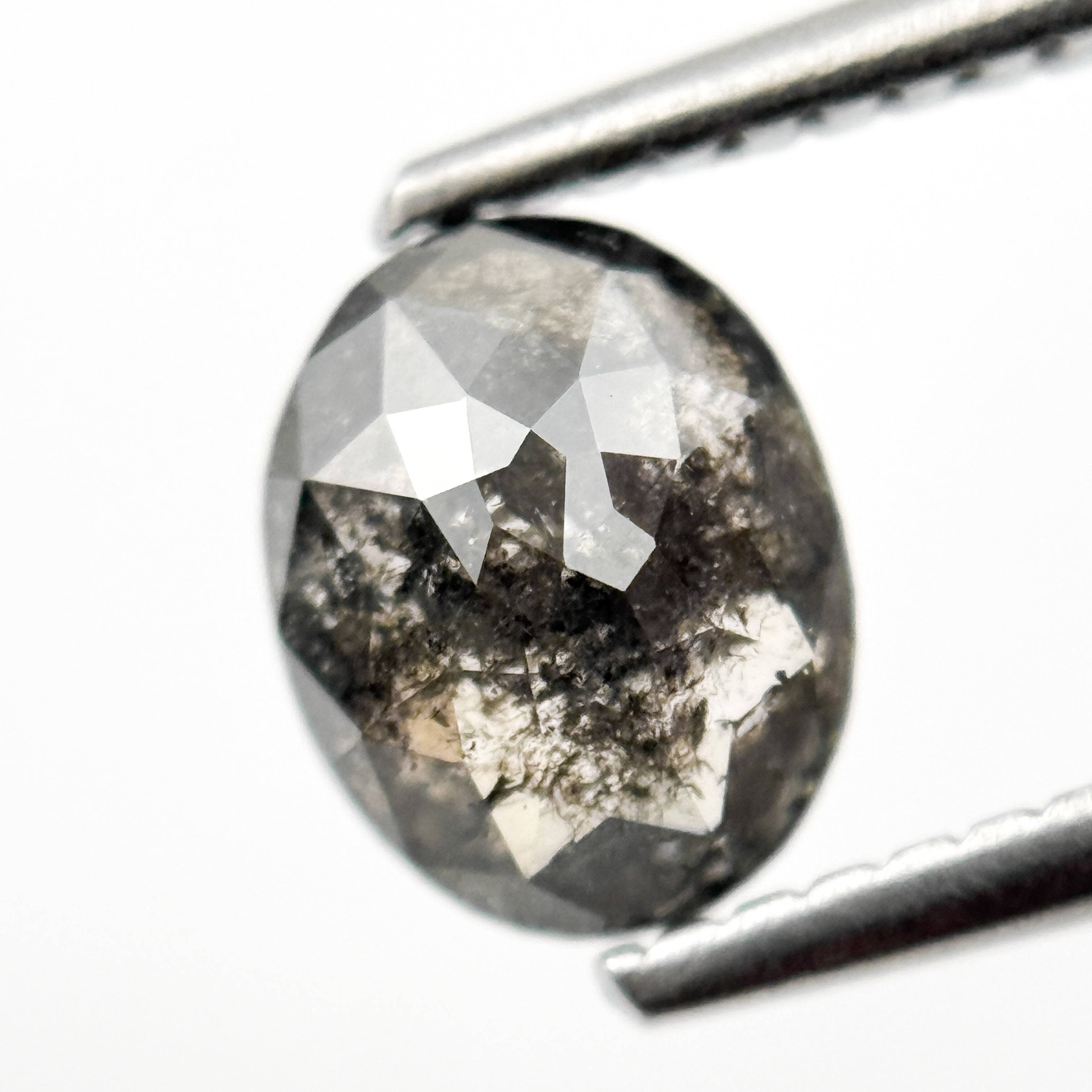 1.10 Ct Oval Rose Cut Grey Natural Salt and Pepper Diamond