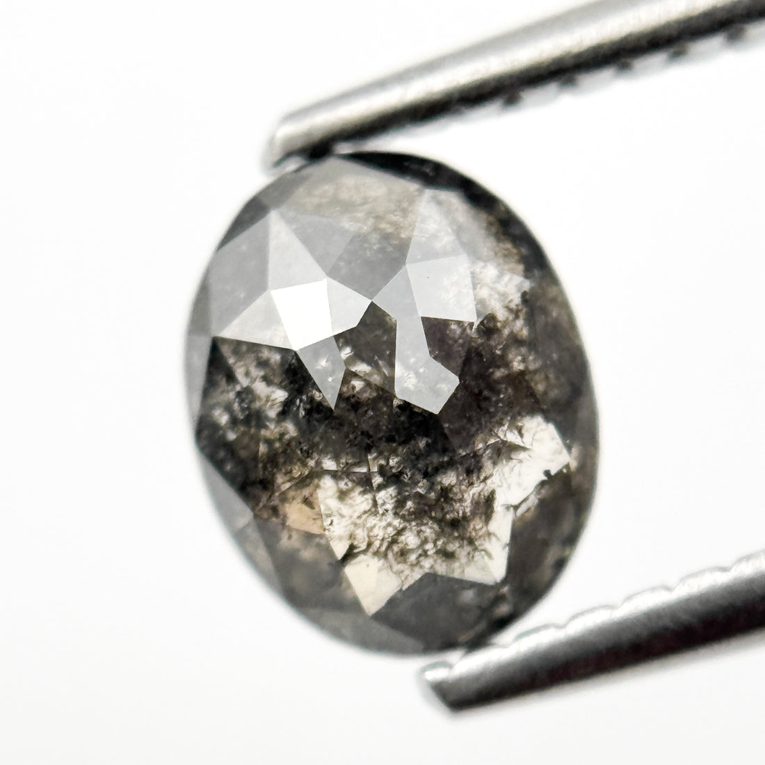 1.10 Ct Oval Rose Cut Grey Natural Salt and Pepper Diamond