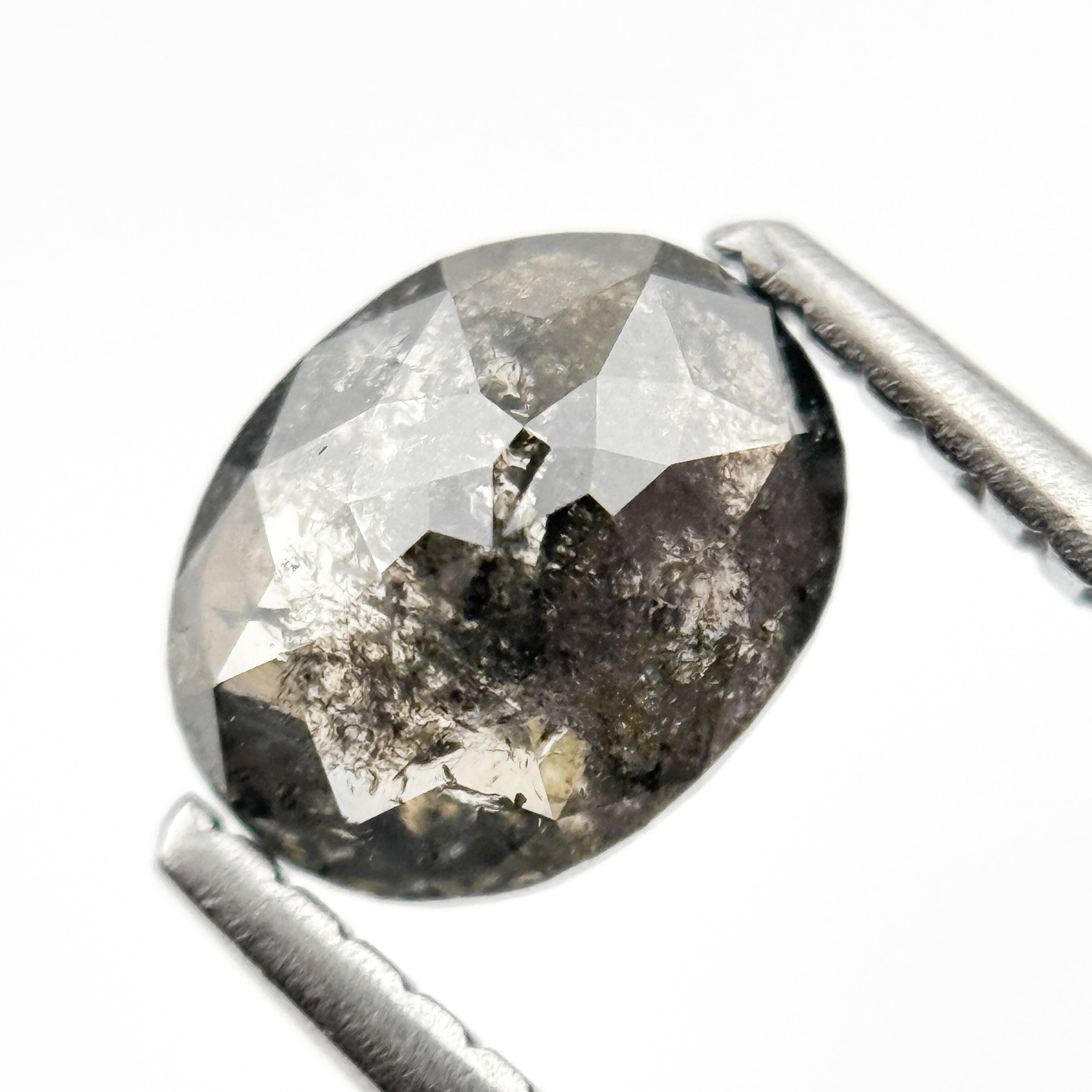 1.10 Ct Oval Rose Cut Grey Natural Salt and Pepper Diamond
