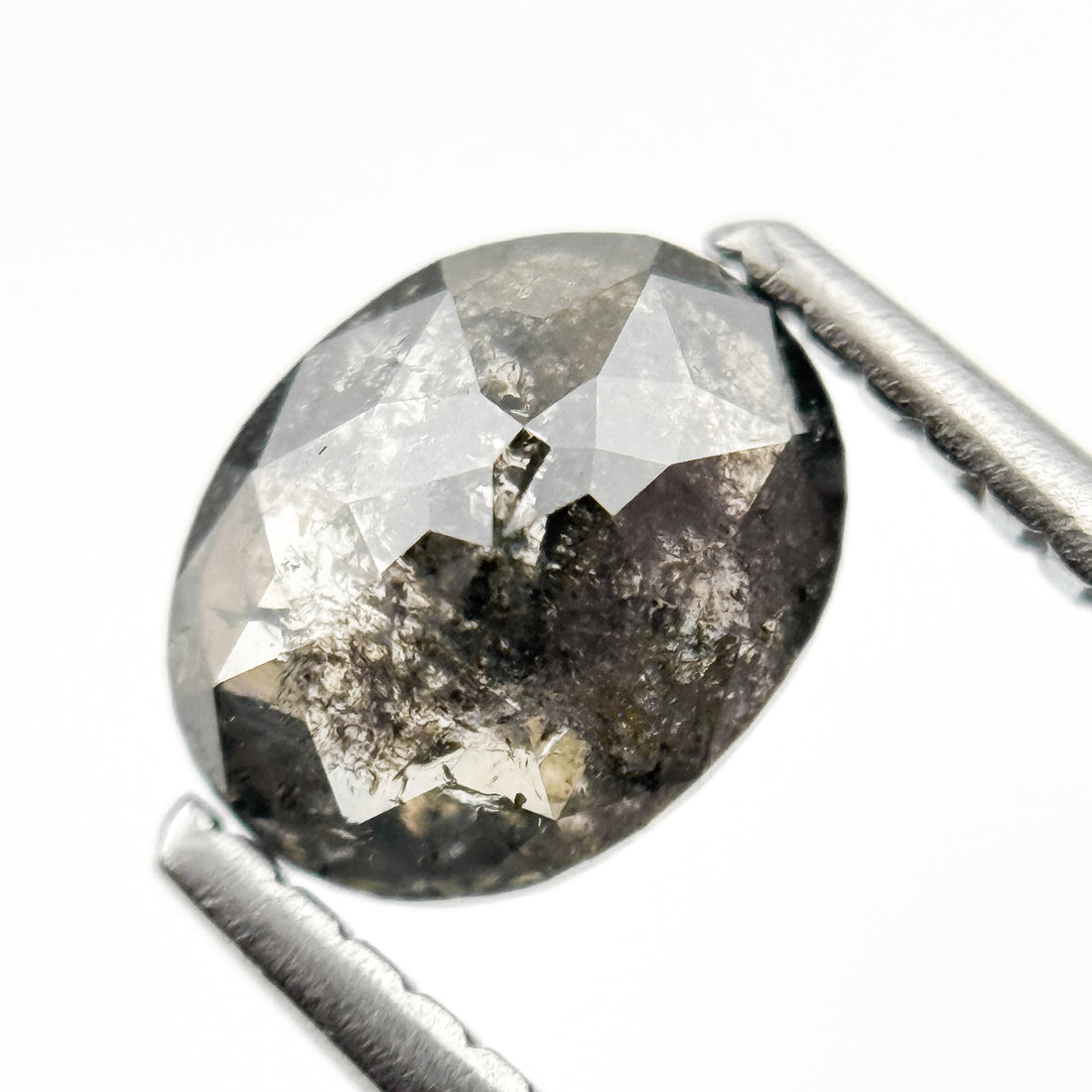 1.10 Ct Oval Rose Cut Grey Natural Salt and Pepper Diamond