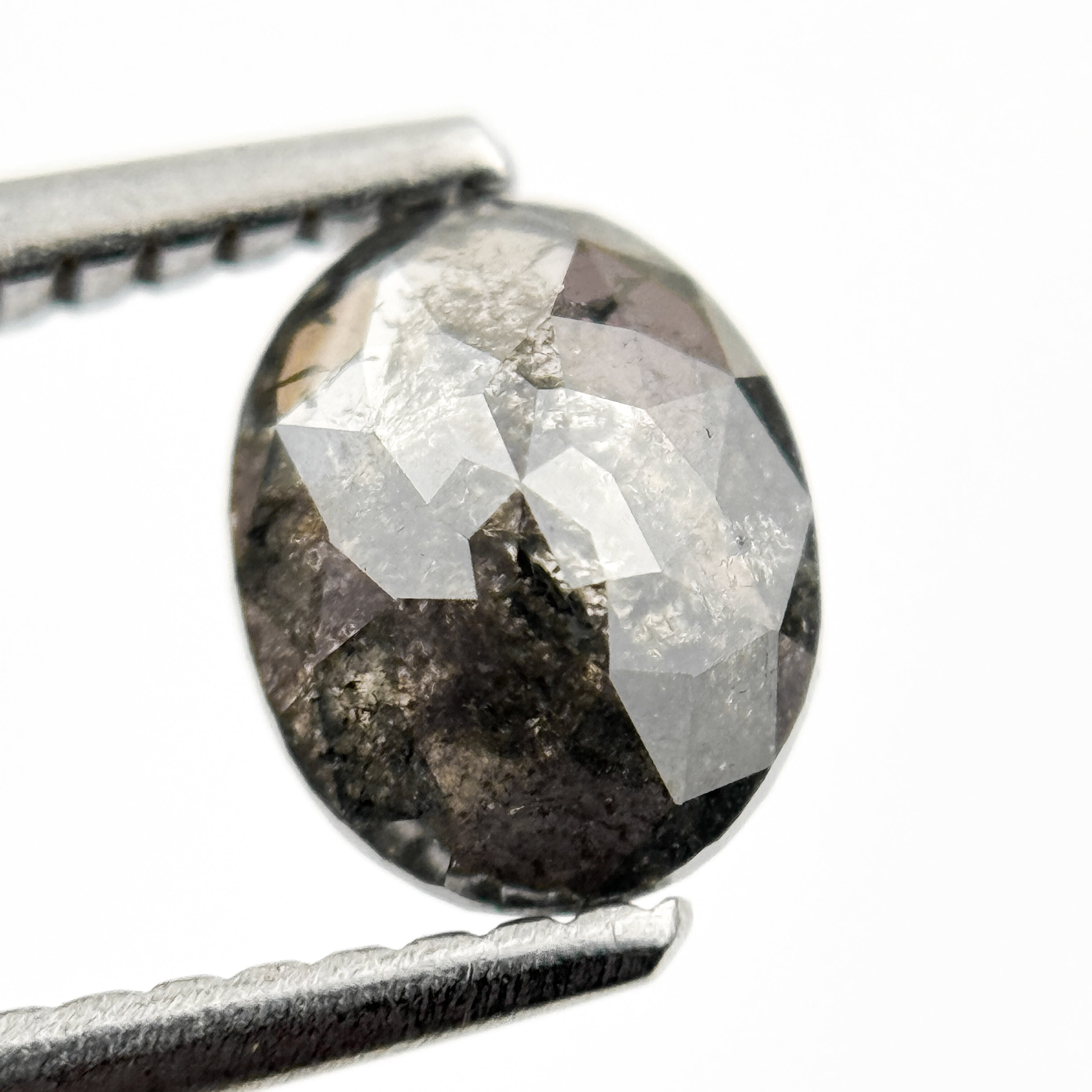 1.10 Ct Oval Rose Cut Grey Natural Salt and Pepper Diamond