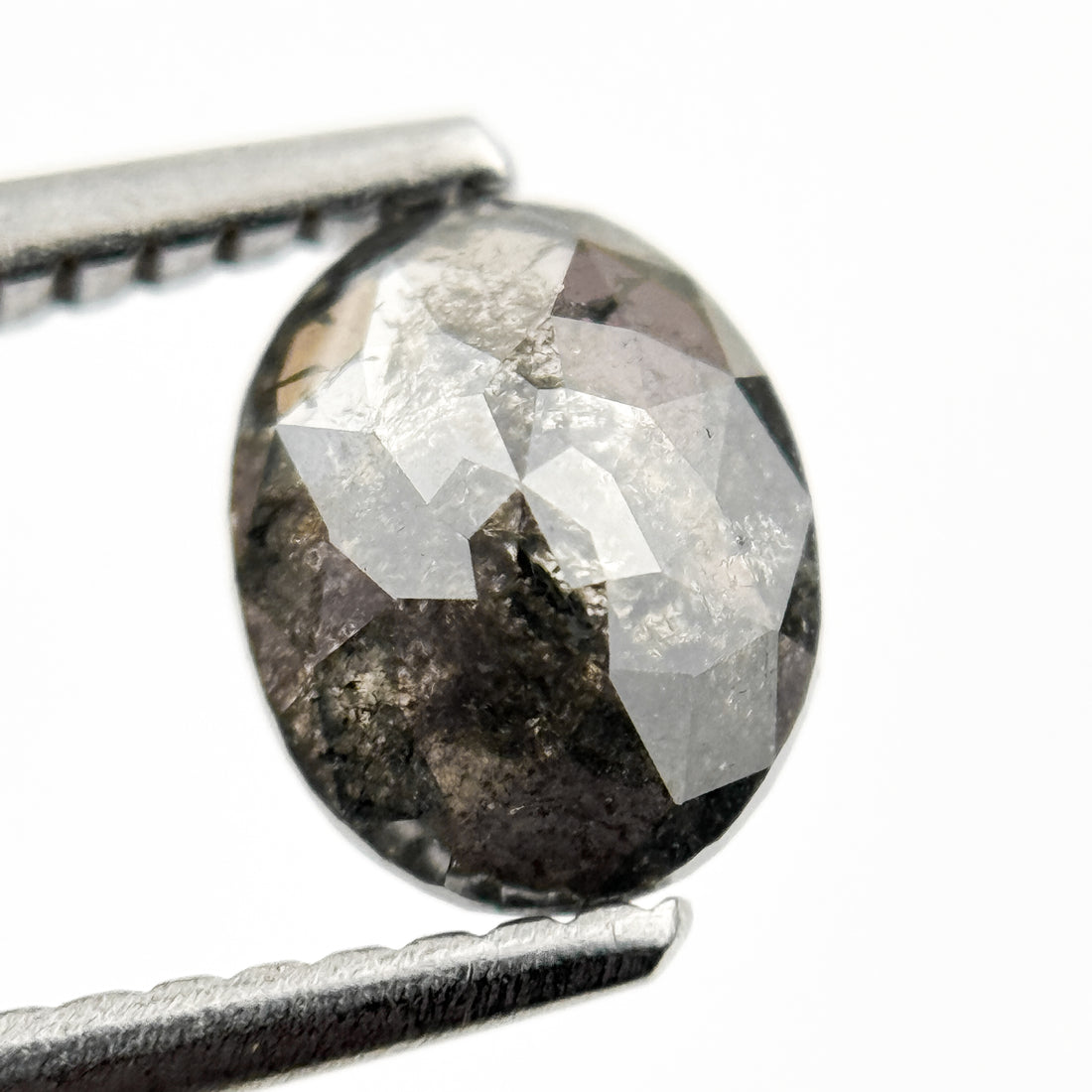 1.10 Ct Oval Rose Cut Grey Natural Salt and Pepper Diamond