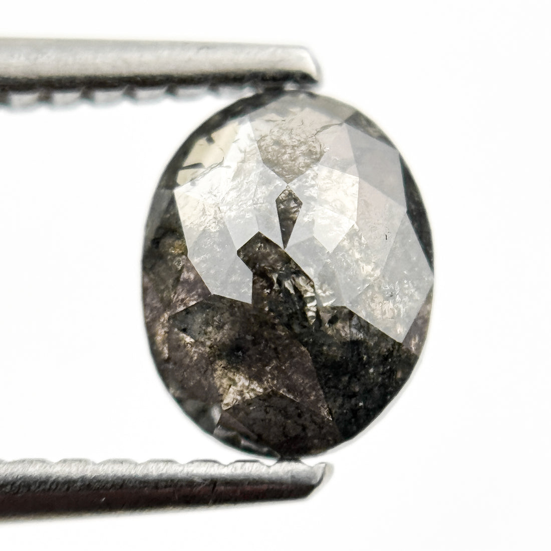 1.10 Ct Oval Rose Cut Grey Natural Salt and Pepper Diamond