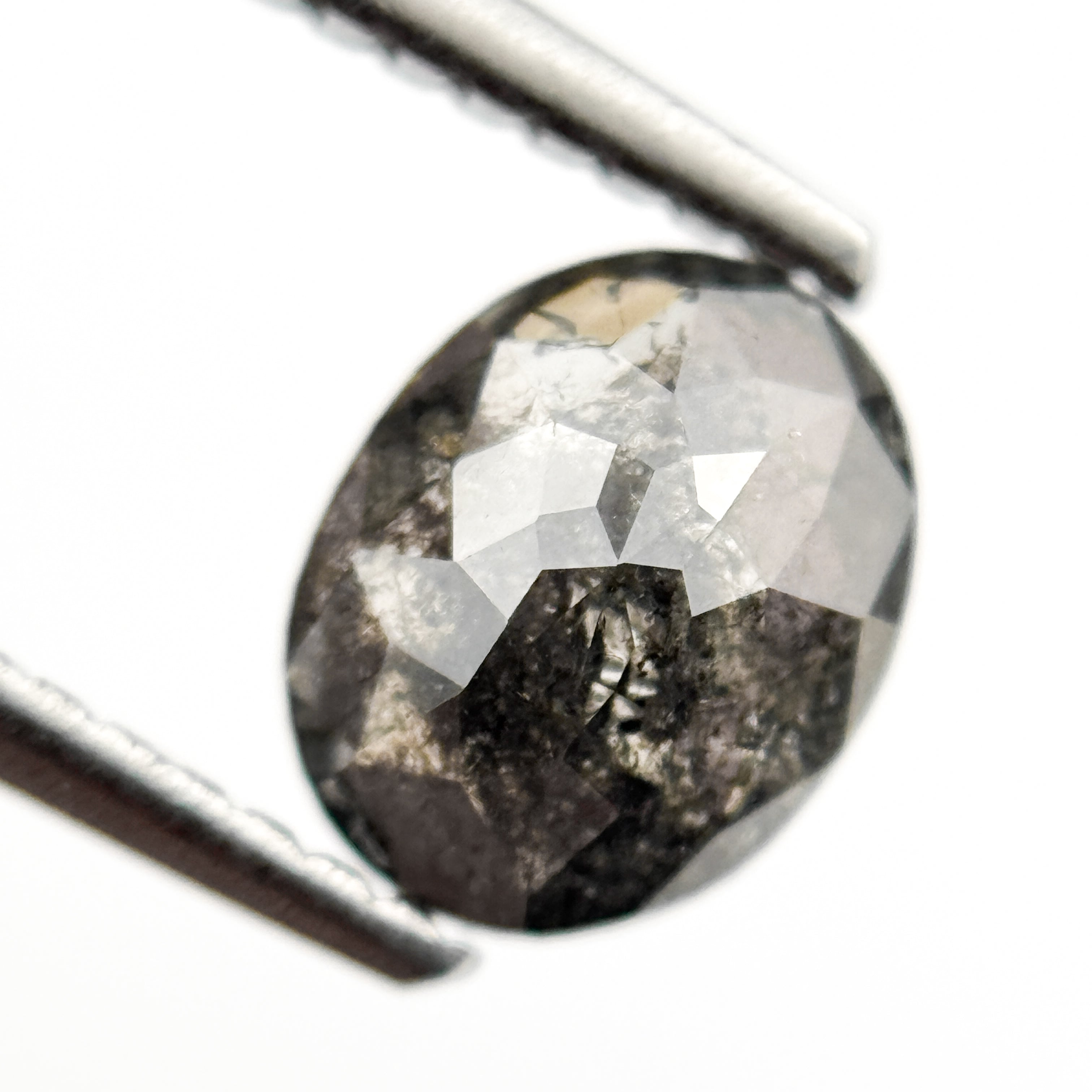 1.10 Ct Oval Rose Cut Grey Natural Salt and Pepper Diamond