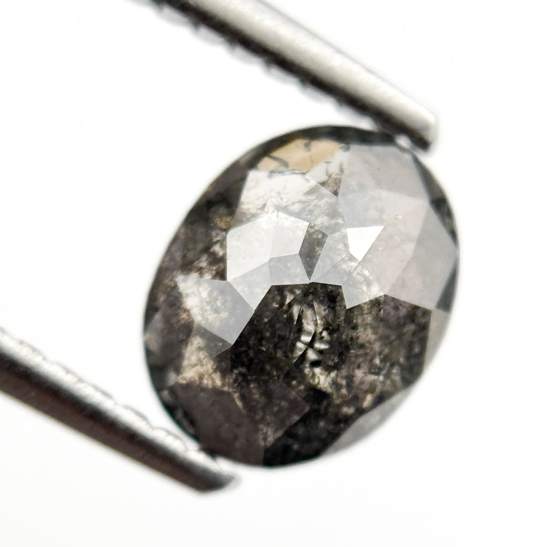 1.10 Ct Oval Rose Cut Grey Natural Salt and Pepper Diamond
