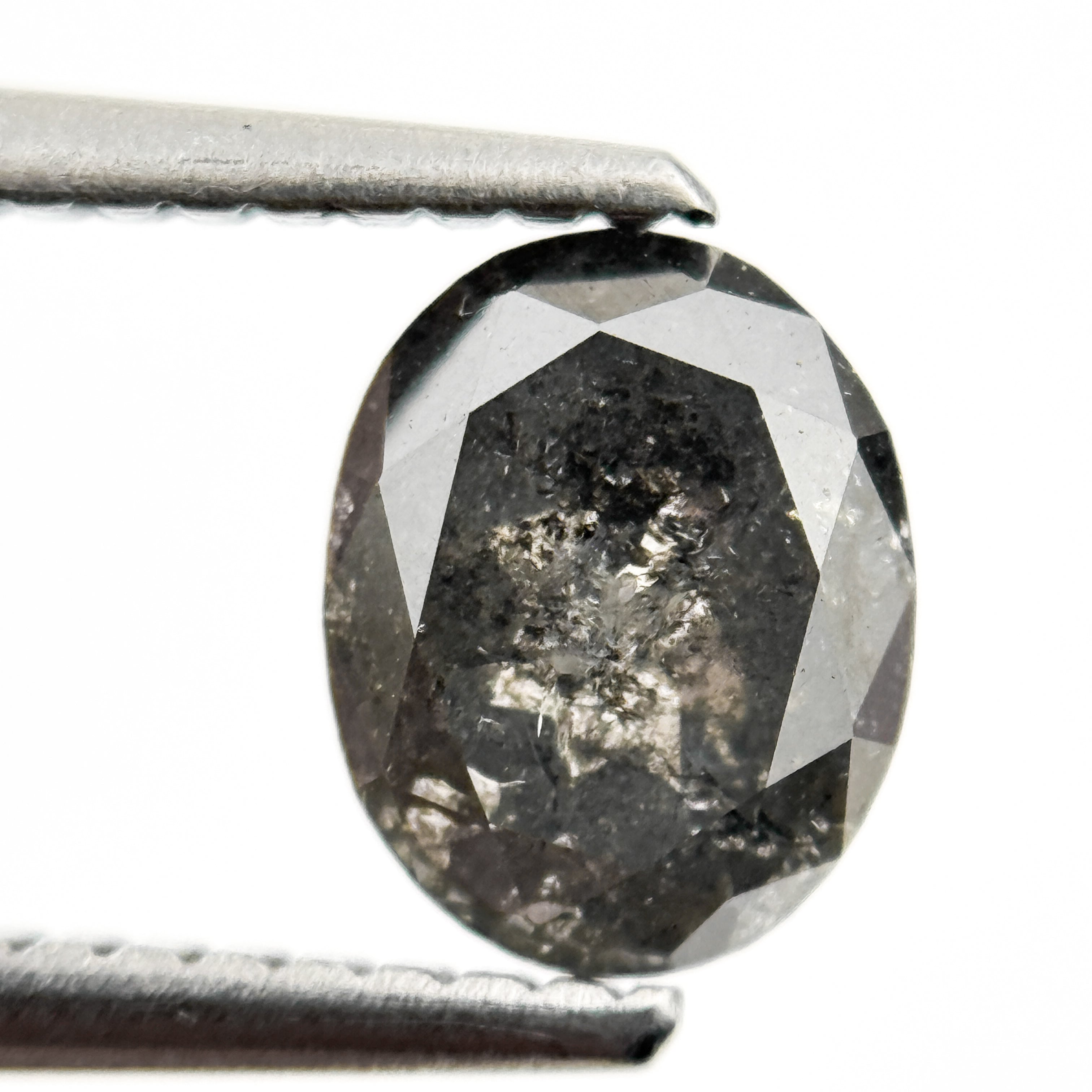 1.10 Ct Oval Rose Cut Grey Natural Salt and Pepper Diamond
