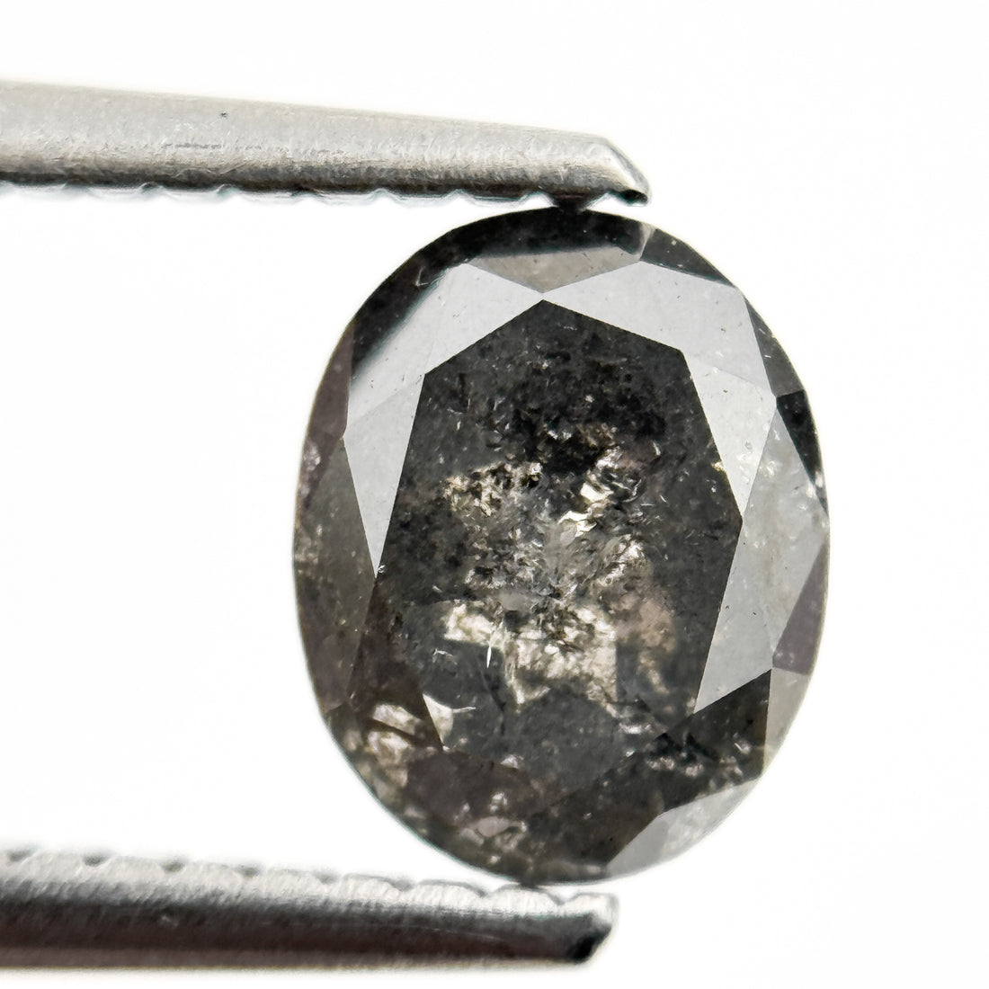 1.10 Ct Oval Rose Cut Grey Natural Salt and Pepper Diamond