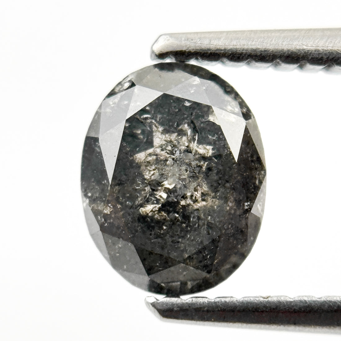 1.10 Ct Oval Rose Cut Grey Natural Salt and Pepper Diamond