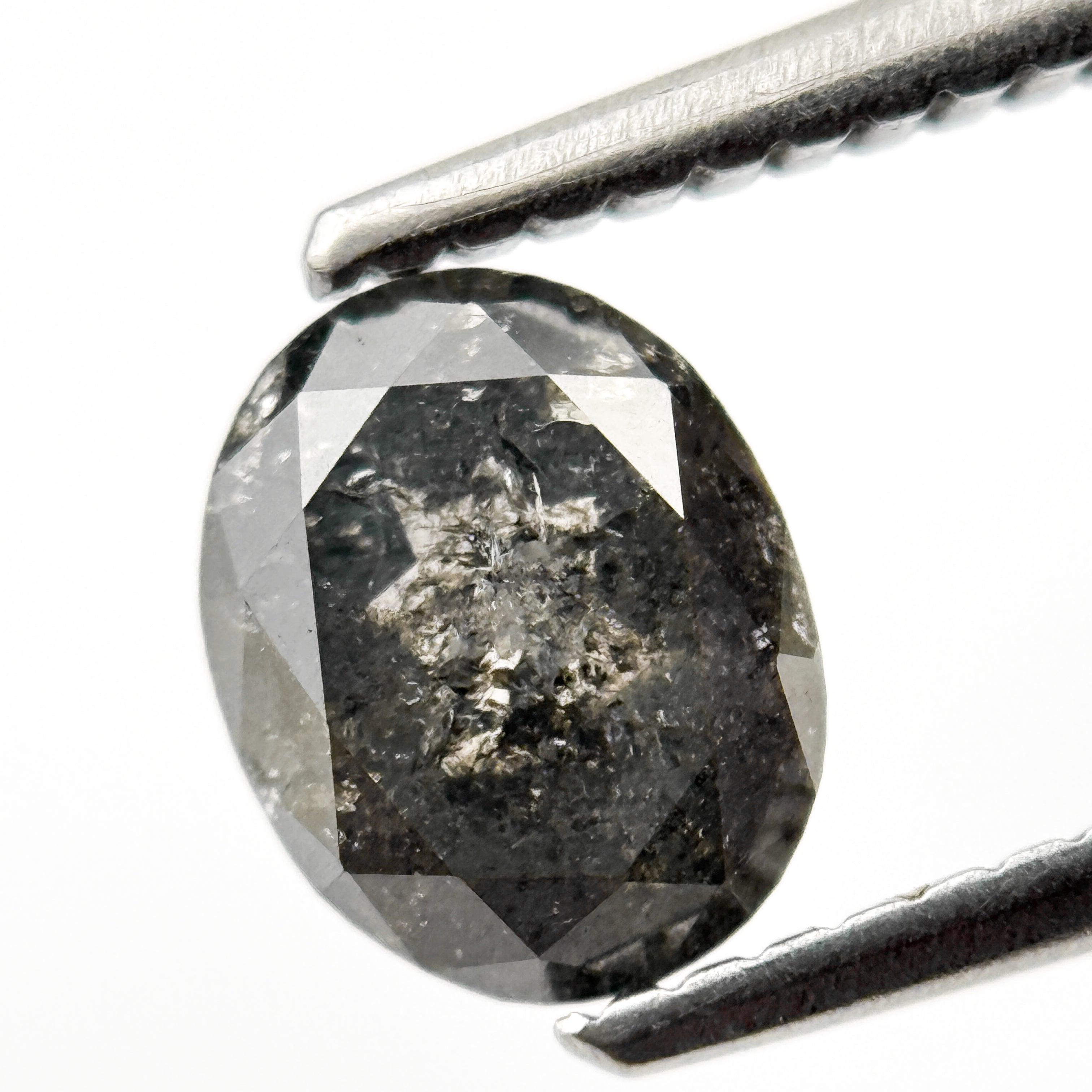 1.10 Ct Oval Rose Cut Grey Natural Salt and Pepper Diamond
