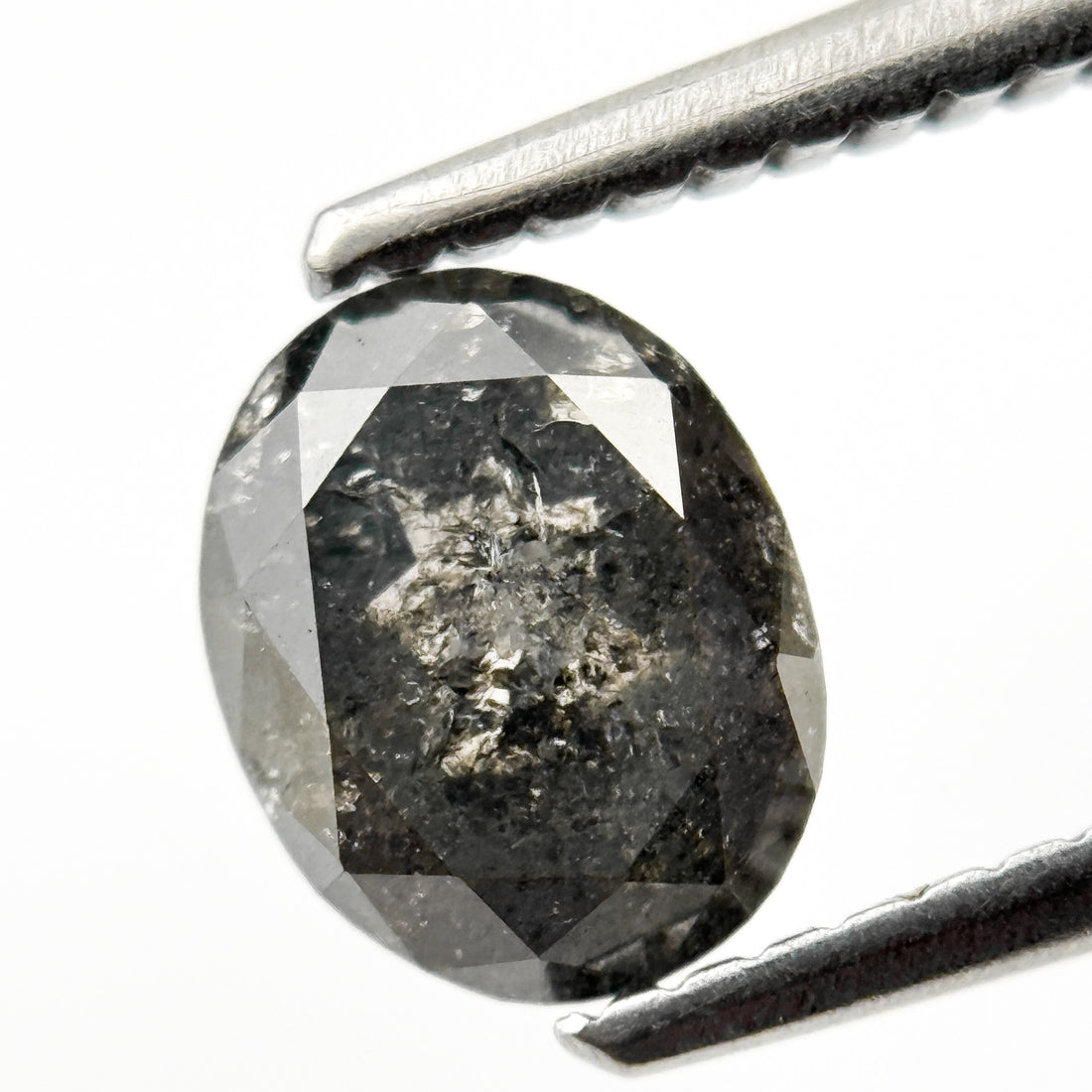 1.10 Ct Oval Rose Cut Grey Natural Salt and Pepper Diamond