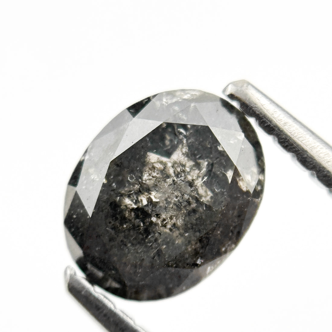 1.10 Ct Oval Rose Cut Grey Natural Salt and Pepper Diamond