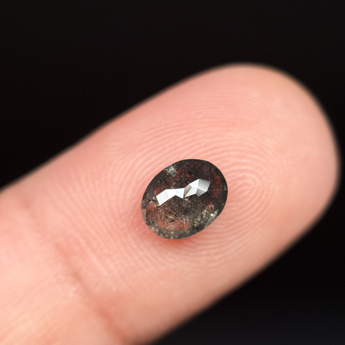 1.10 Ct Oval Rose Cut Grey Natural Salt and Pepper Diamond