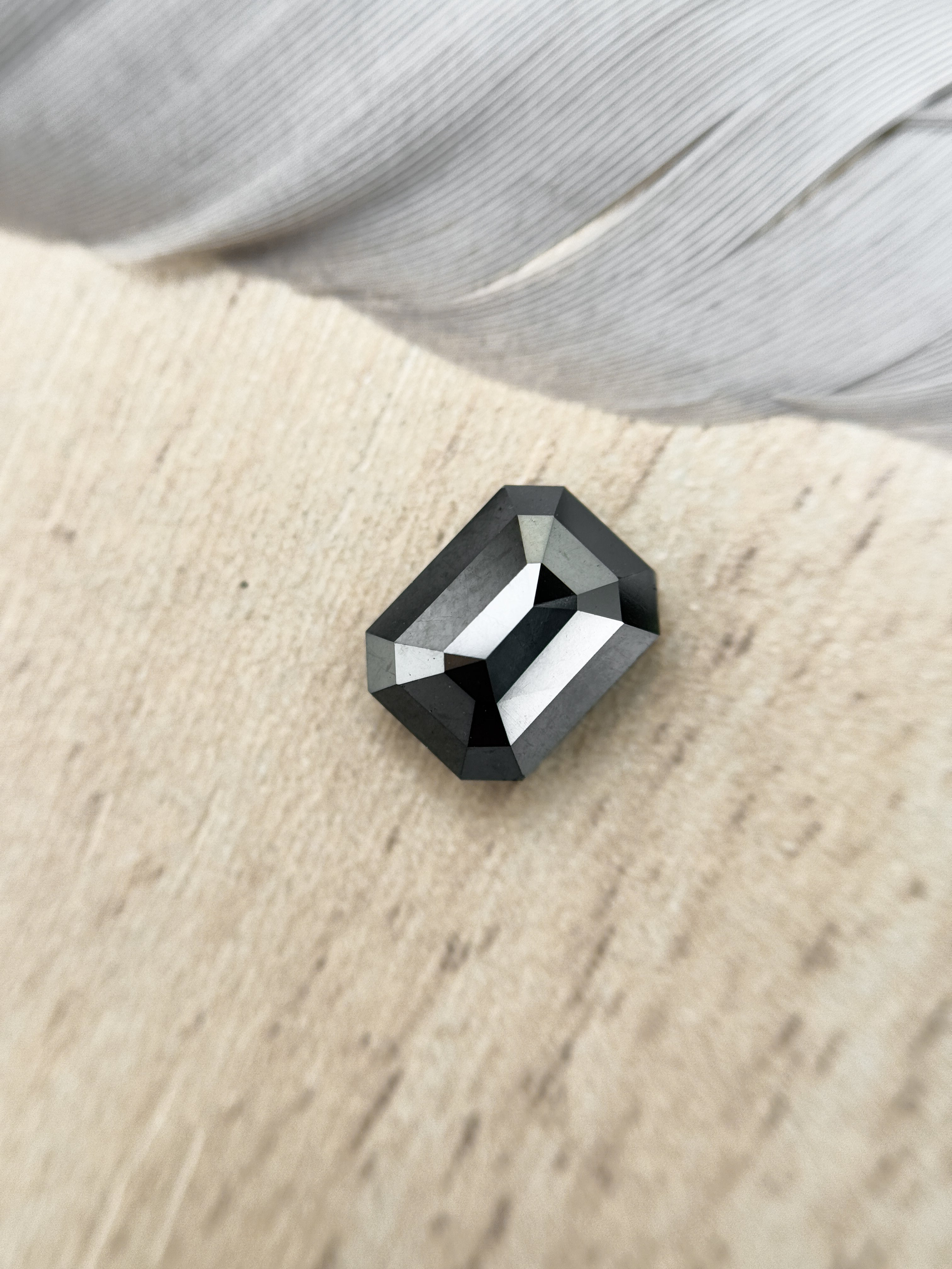 2.69 Ct Emerald Rose Cut Black Natural Salt and Pepper Diamond