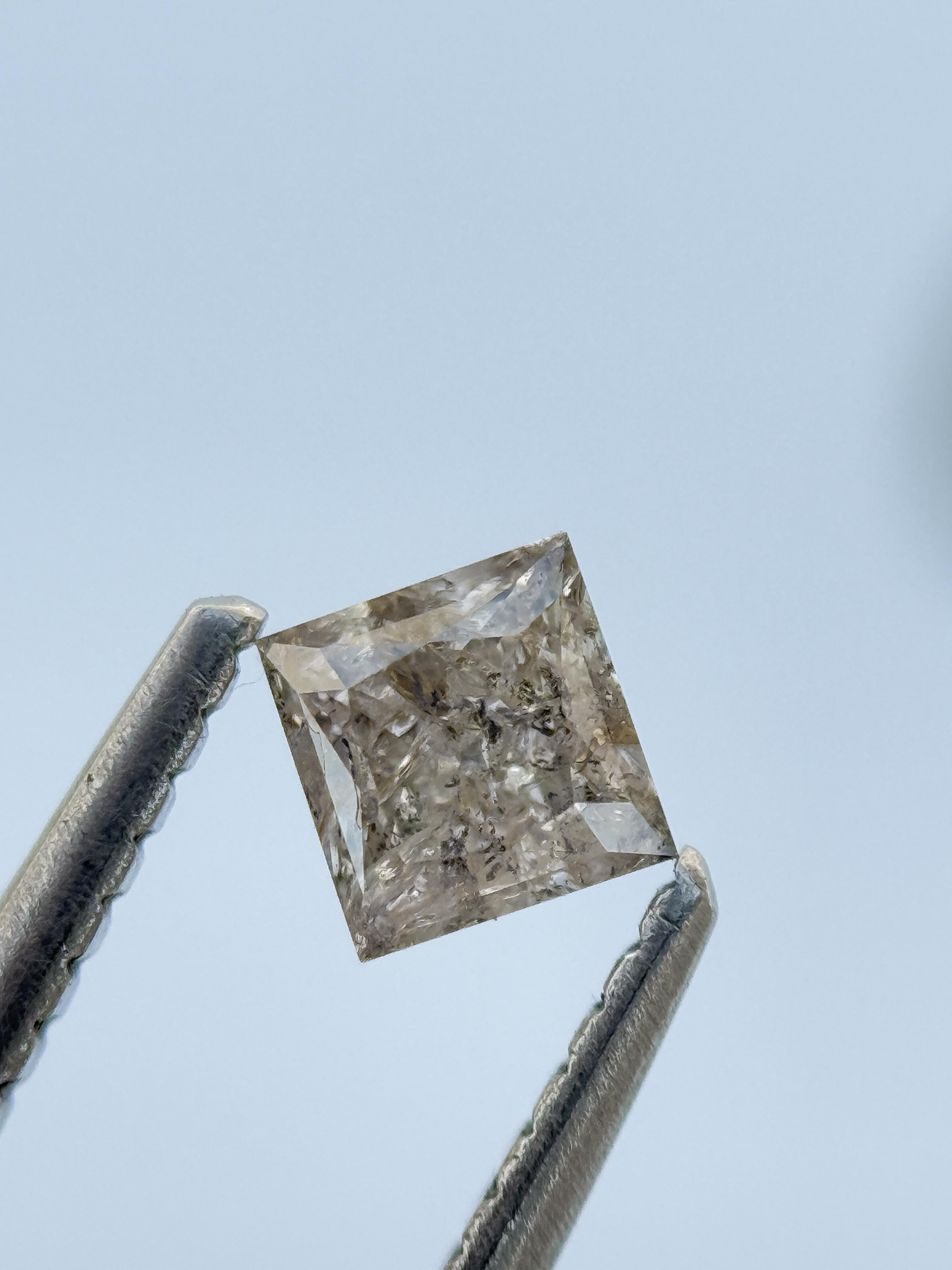 0.38 Ct Princess Rose Cut Grey Natural Salt and Pepper Diamond