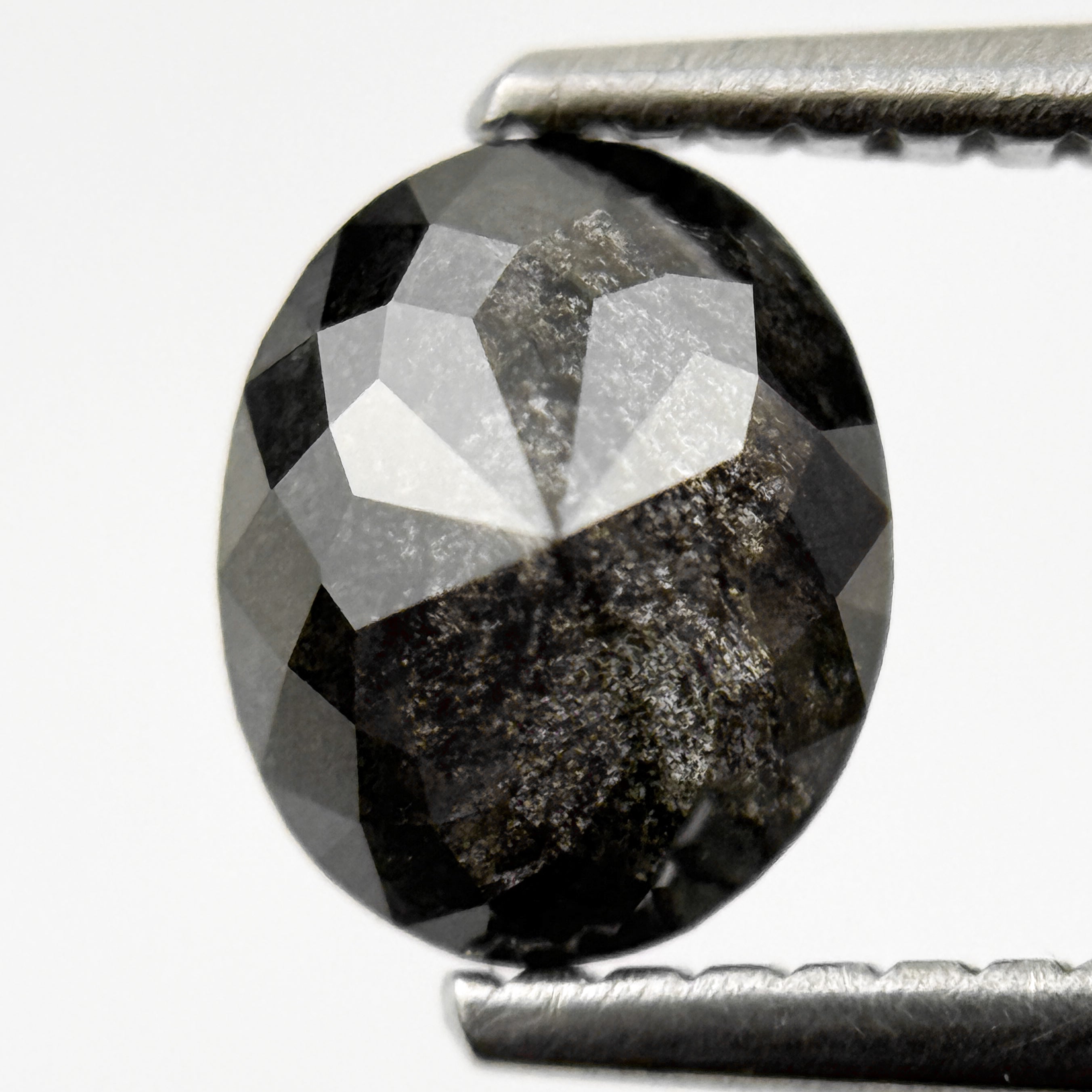 1.15 Ct Oval Rose Cut Black Natural Salt and Pepper Diamond