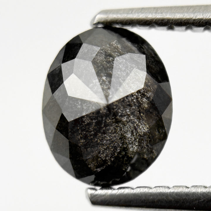 1.15 Ct Oval Rose Cut Black Natural Salt and Pepper Diamond