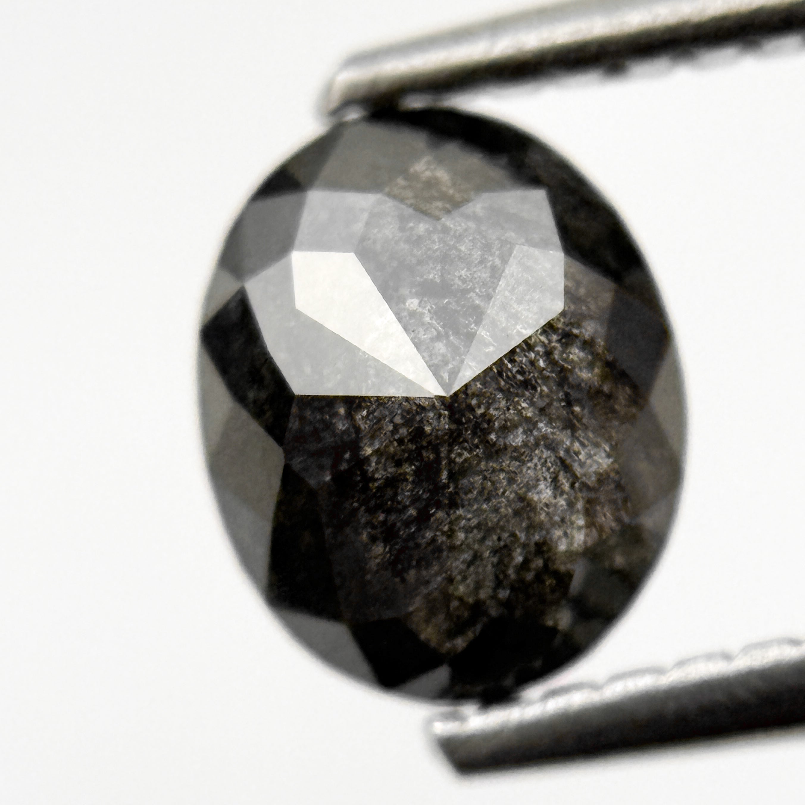 1.15 Ct Oval Rose Cut Black Natural Salt and Pepper Diamond
