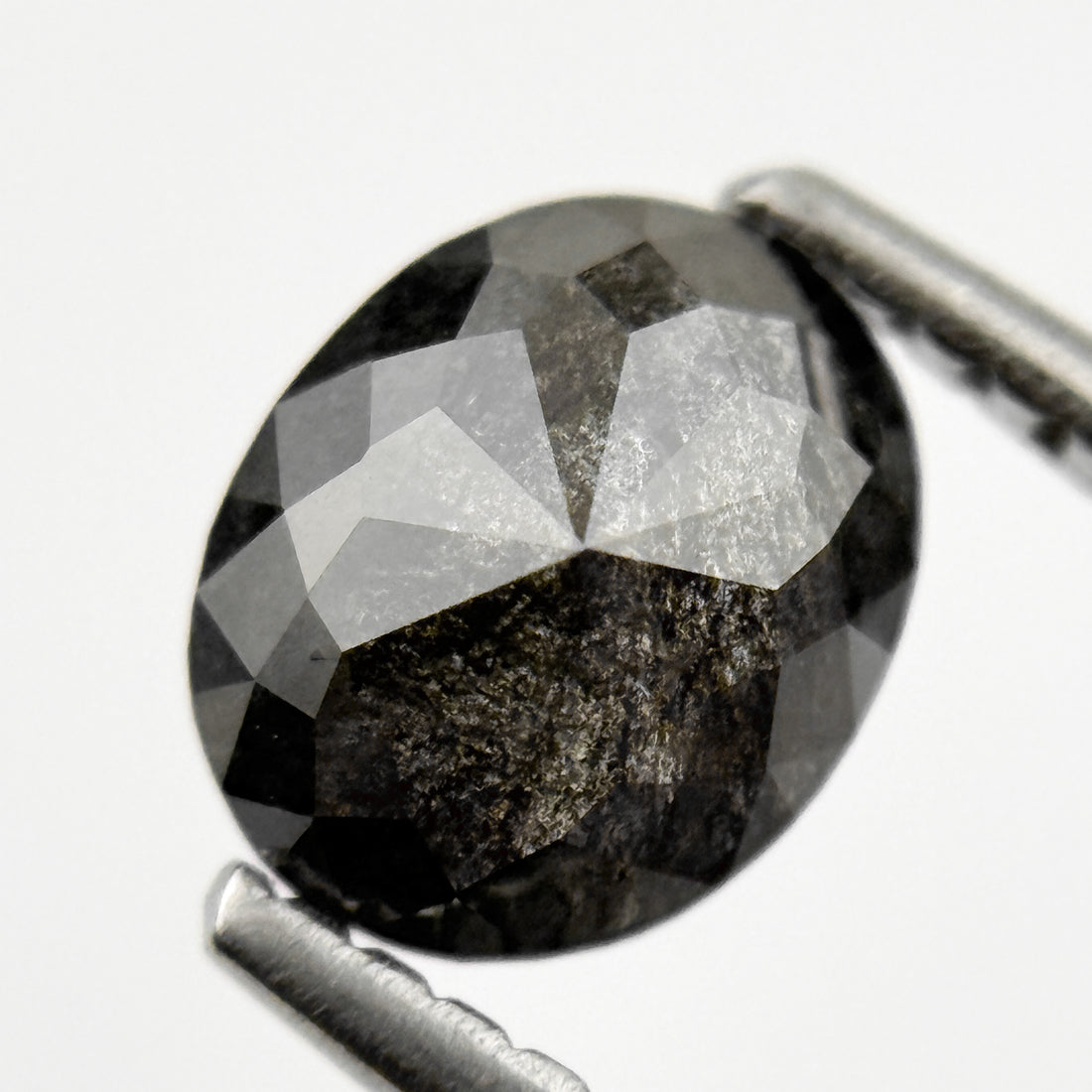 1.15 Ct Oval Rose Cut Black Natural Salt and Pepper Diamond