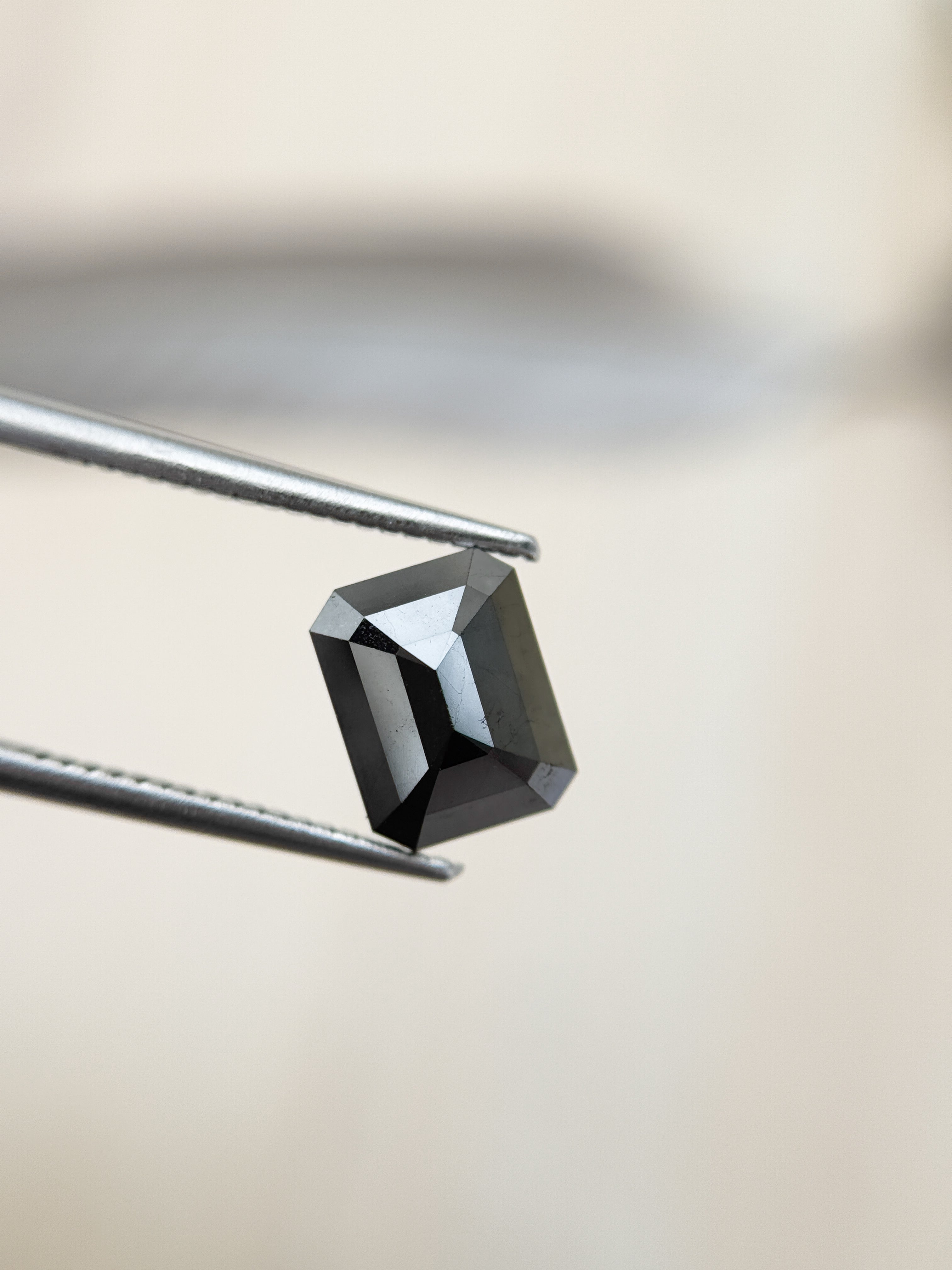 2.69 Ct Emerald Rose Cut Black Natural Salt and Pepper Diamond