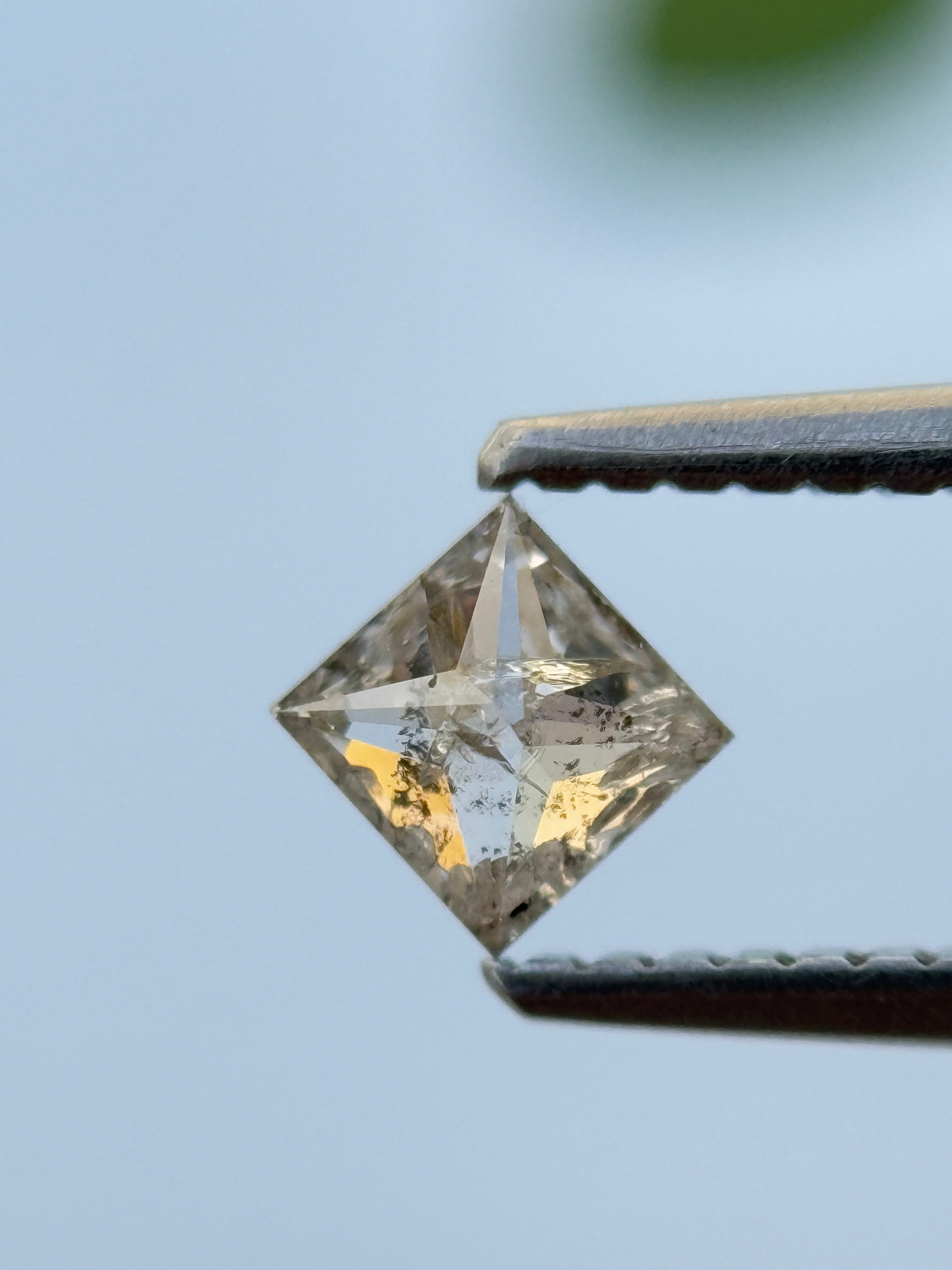 0.38 Ct Princess Rose Cut Grey Natural Salt and Pepper Diamond