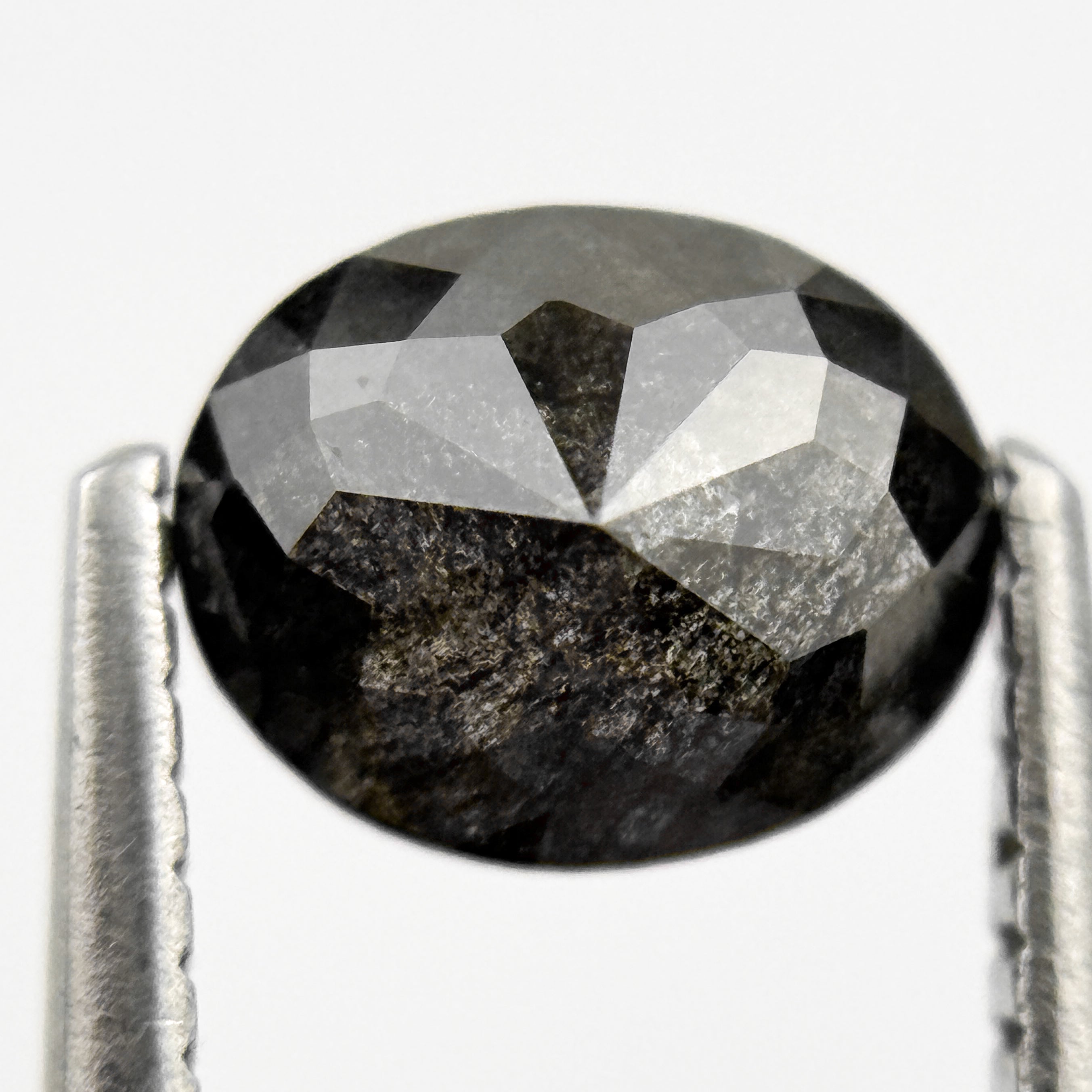 1.15 Ct Oval Rose Cut Black Natural Salt and Pepper Diamond