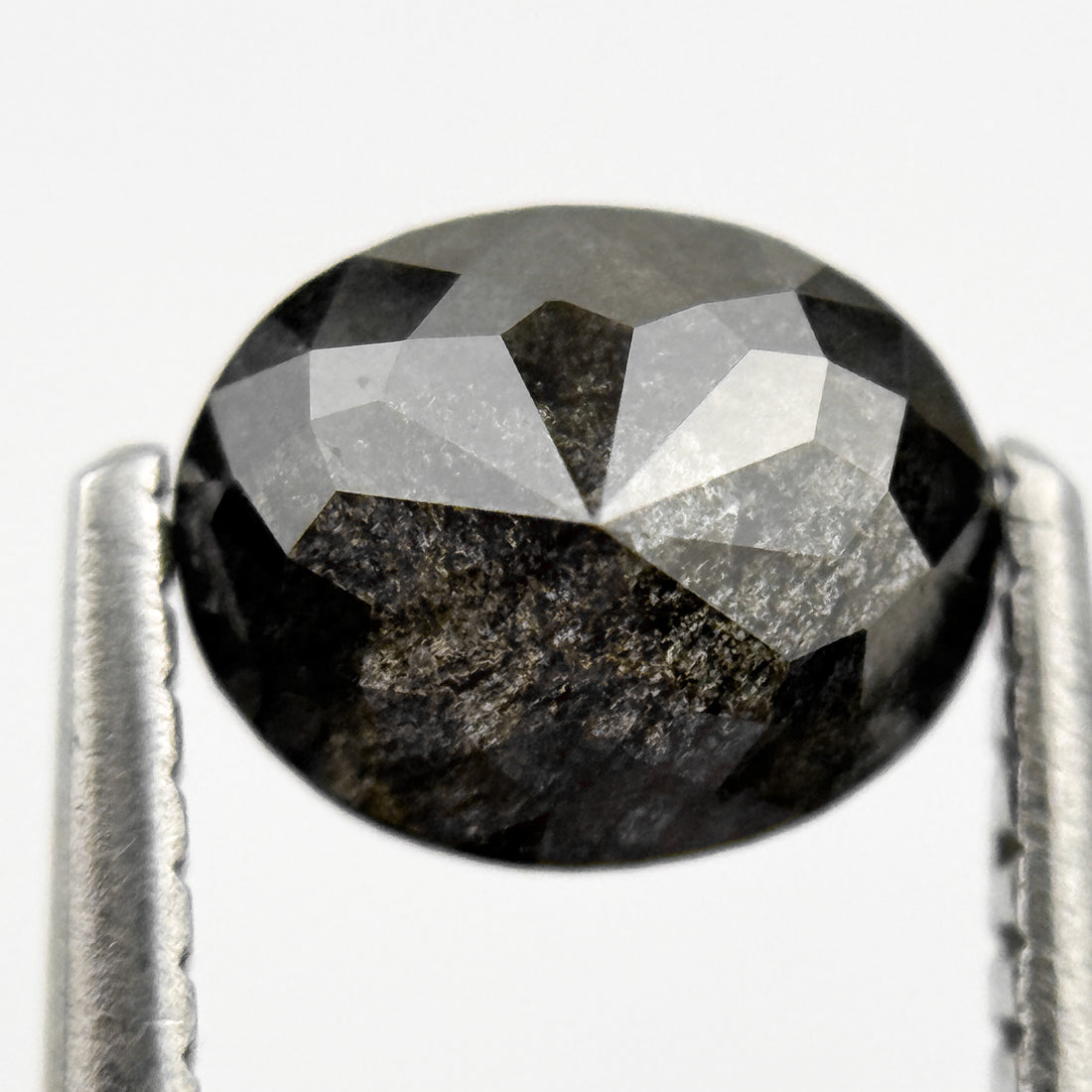 1.15 Ct Oval Rose Cut Black Natural Salt and Pepper Diamond