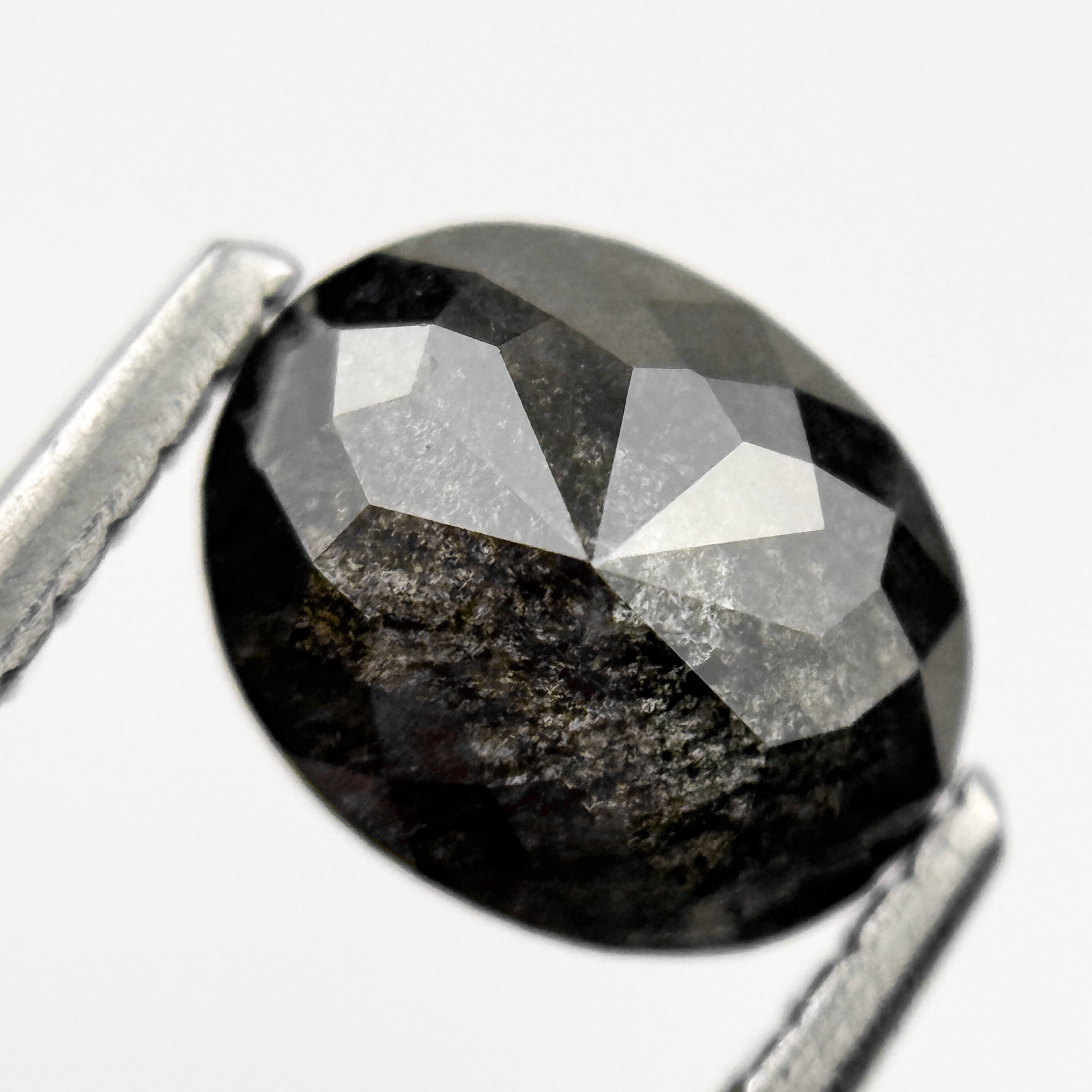 1.15 Ct Oval Rose Cut Black Natural Salt and Pepper Diamond