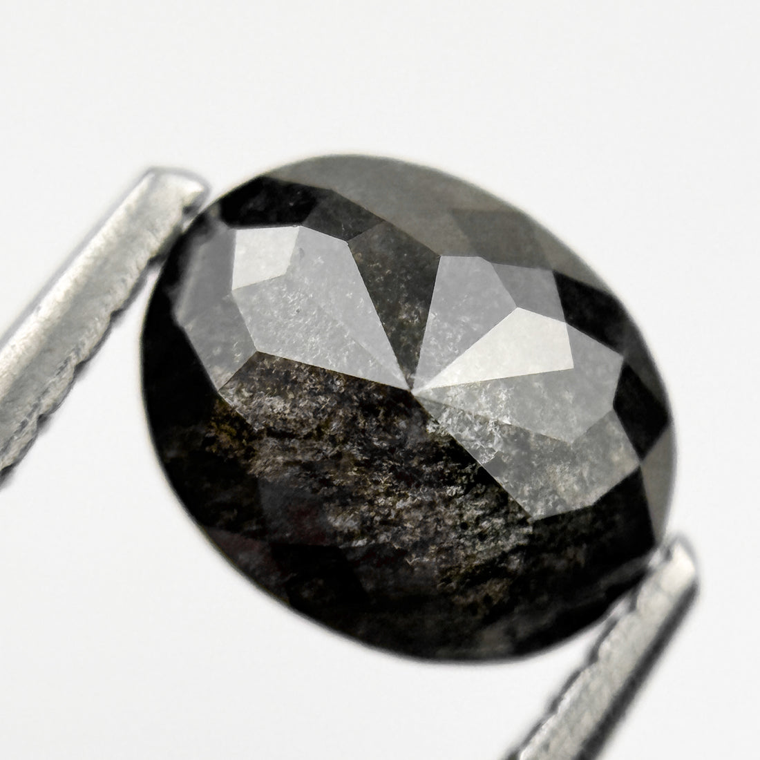 1.15 Ct Oval Rose Cut Black Natural Salt and Pepper Diamond