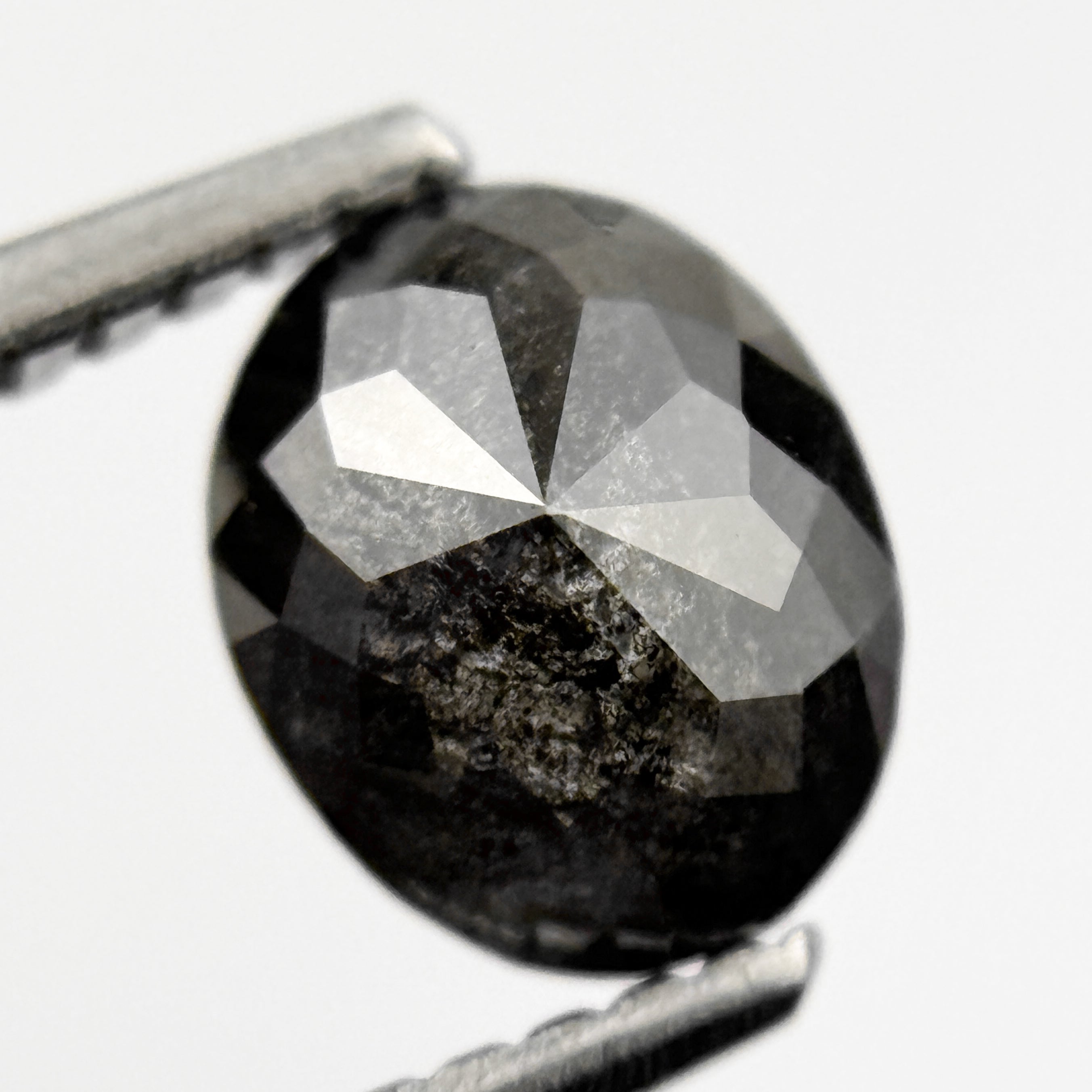 1.15 Ct Oval Rose Cut Black Natural Salt and Pepper Diamond