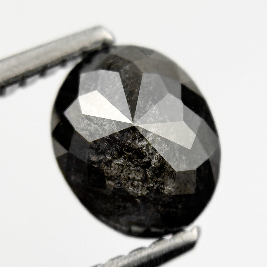 1.15 Ct Oval Rose Cut Black Natural Salt and Pepper Diamond