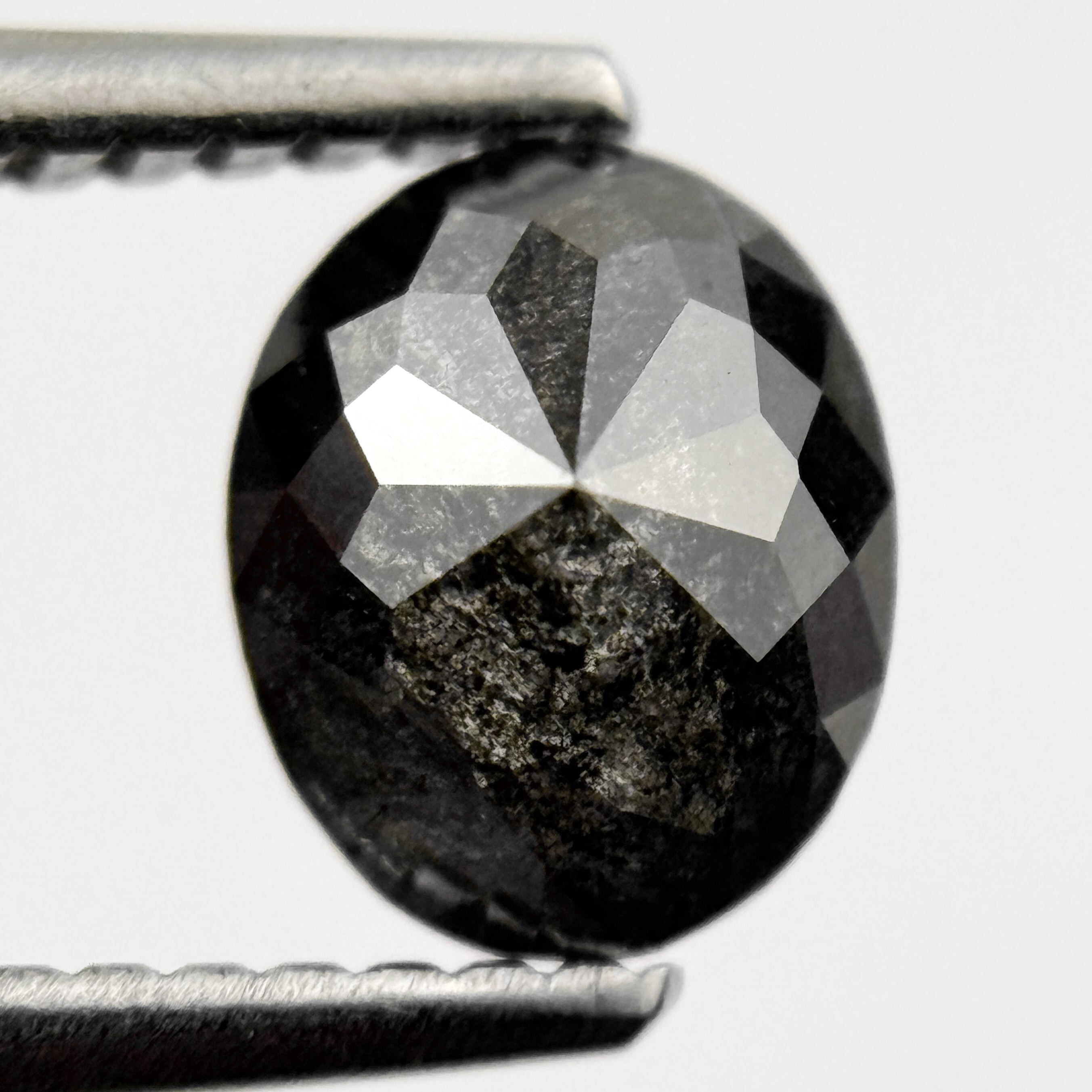 1.15 Ct Oval Rose Cut Black Natural Salt and Pepper Diamond