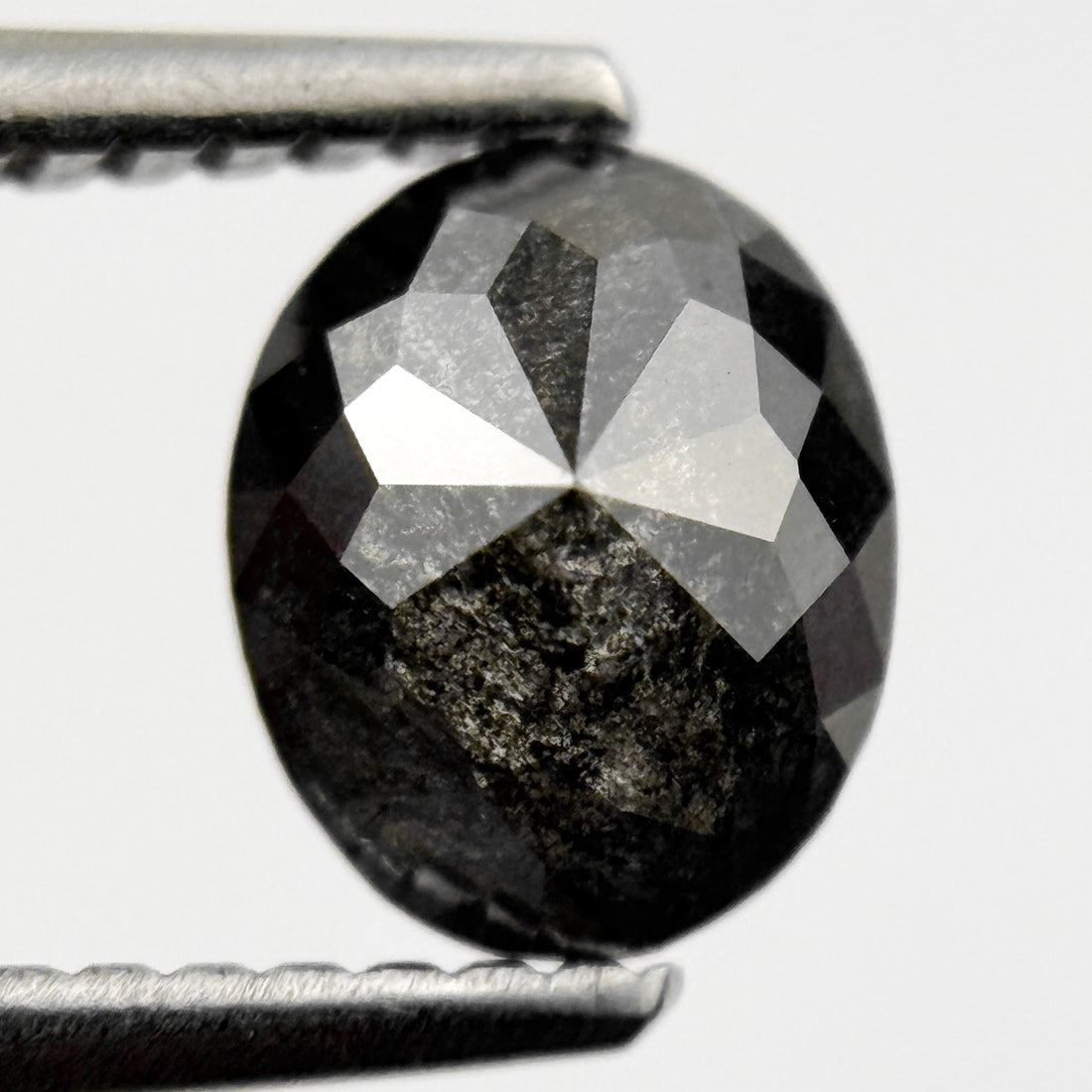 1.15 Ct Oval Rose Cut Black Natural Salt and Pepper Diamond