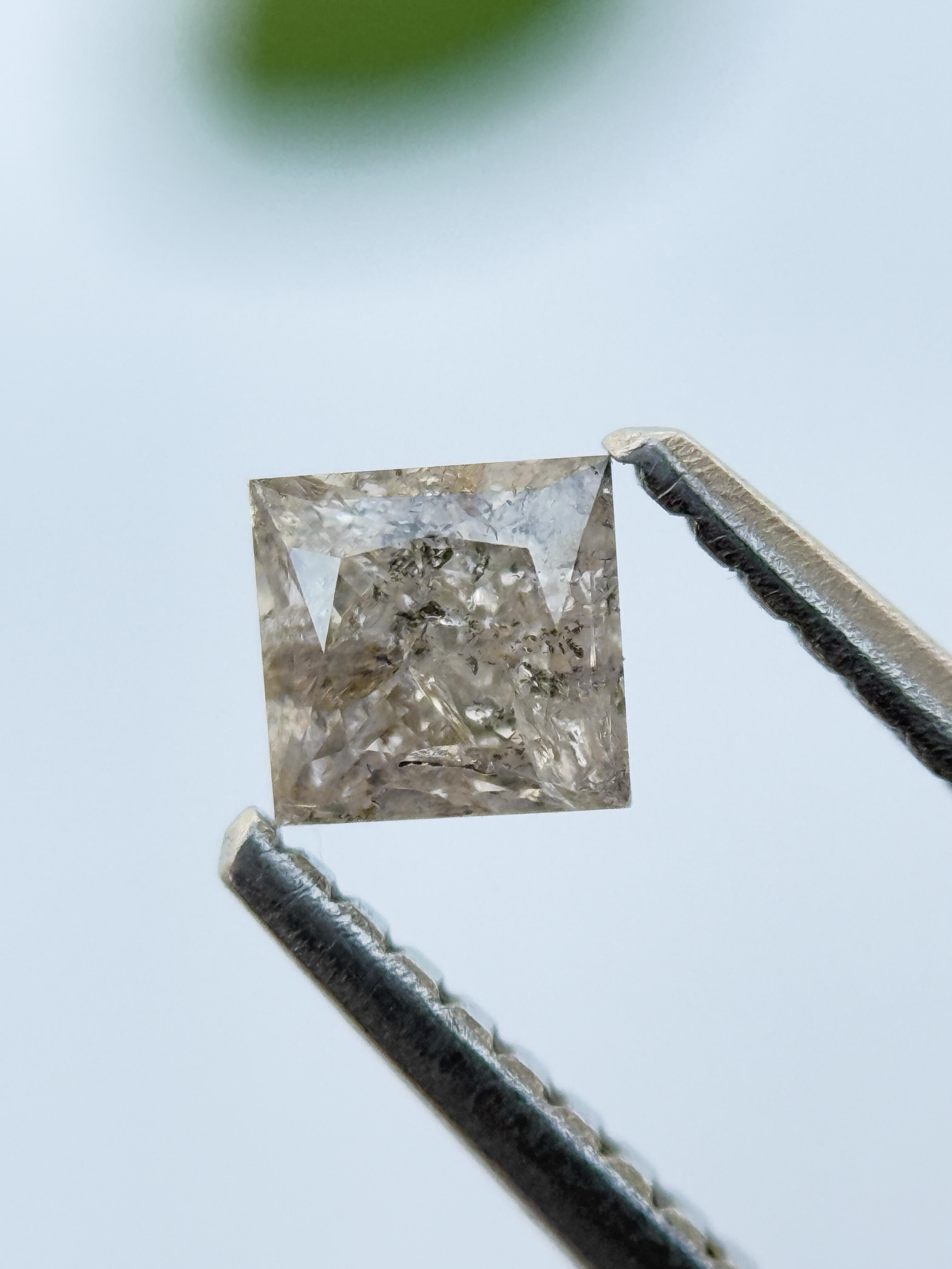0.38 Ct Princess Rose Cut Grey Natural Salt and Pepper Diamond